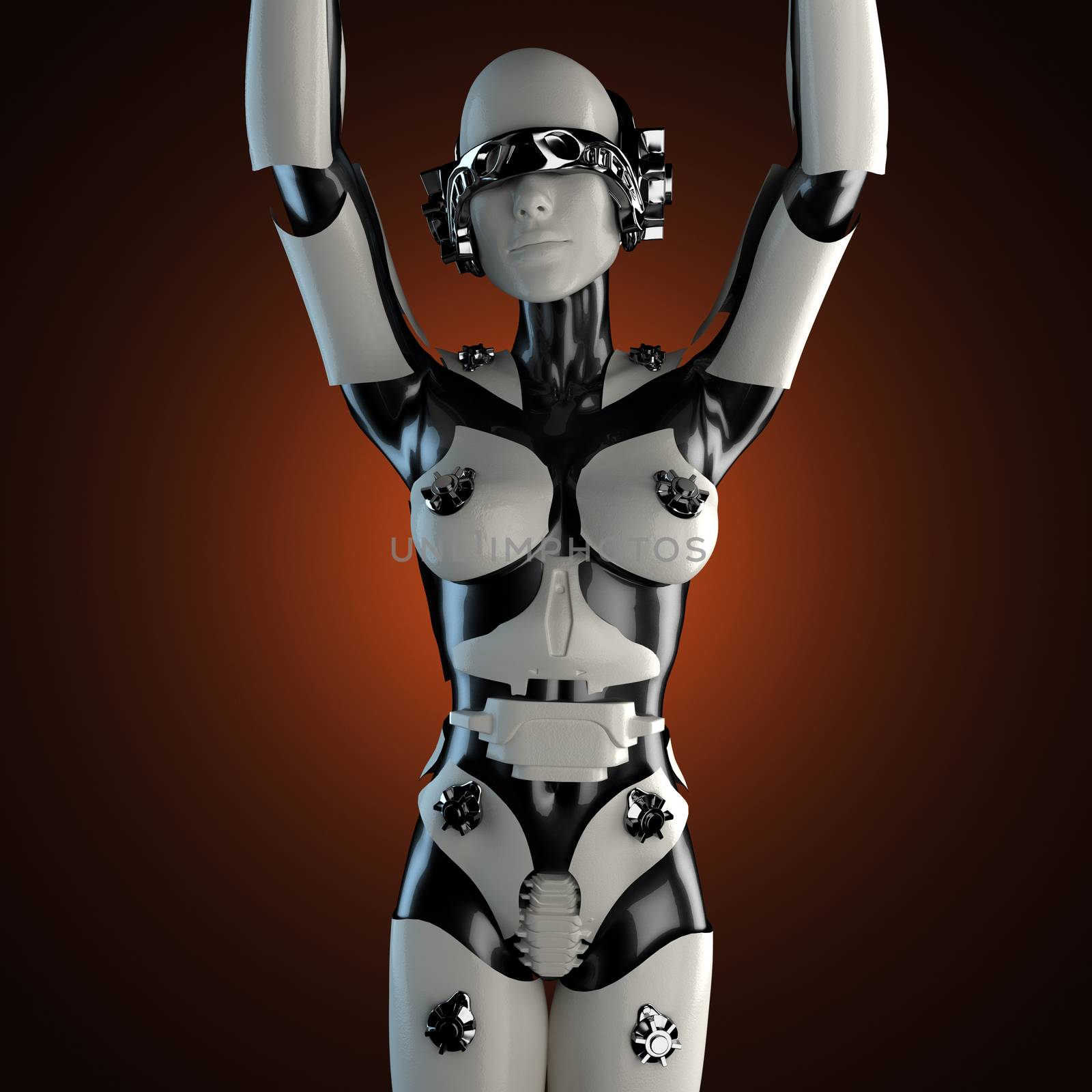 woman cyborg of steel and white plastic