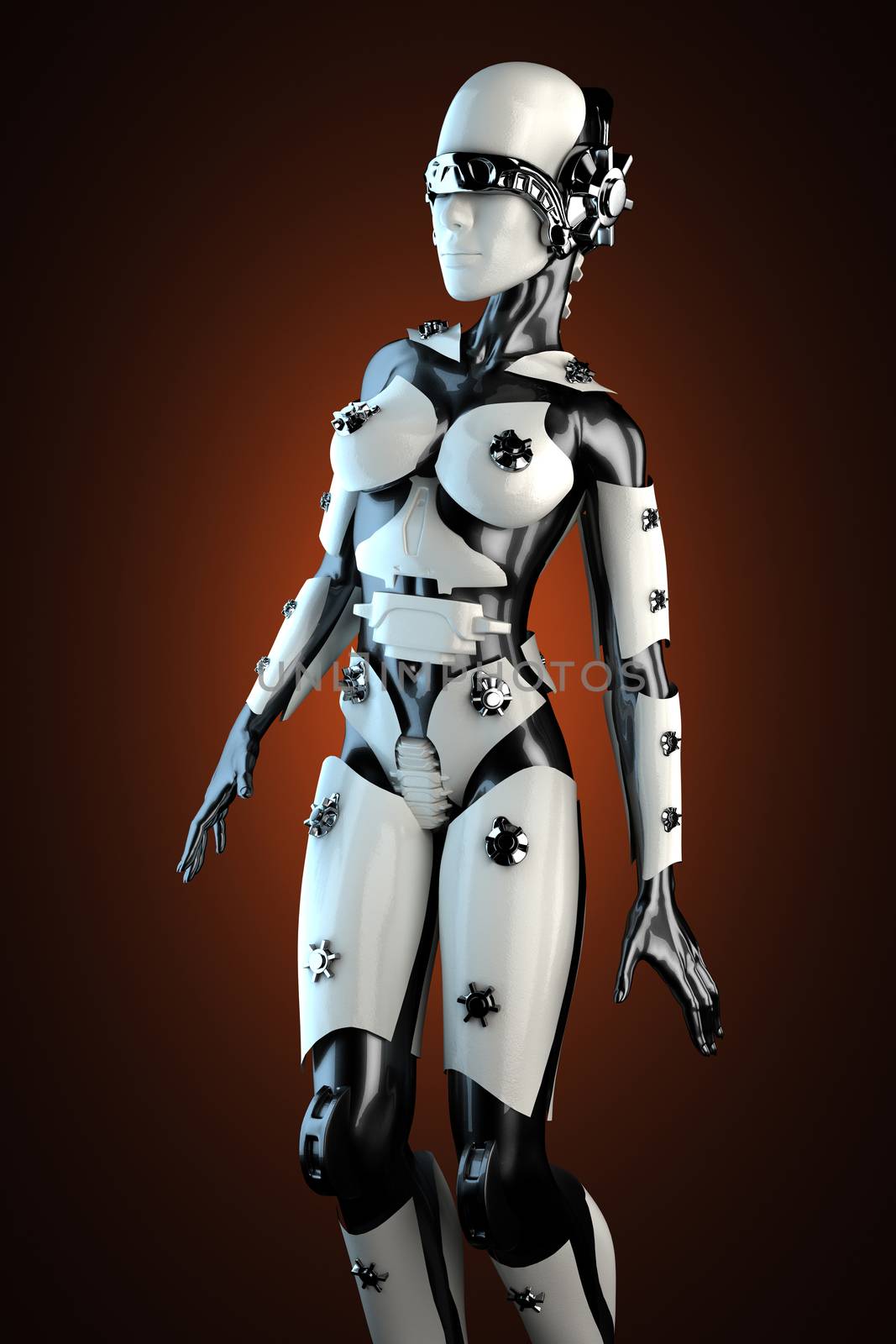 woman cyborg of steel and white plastic