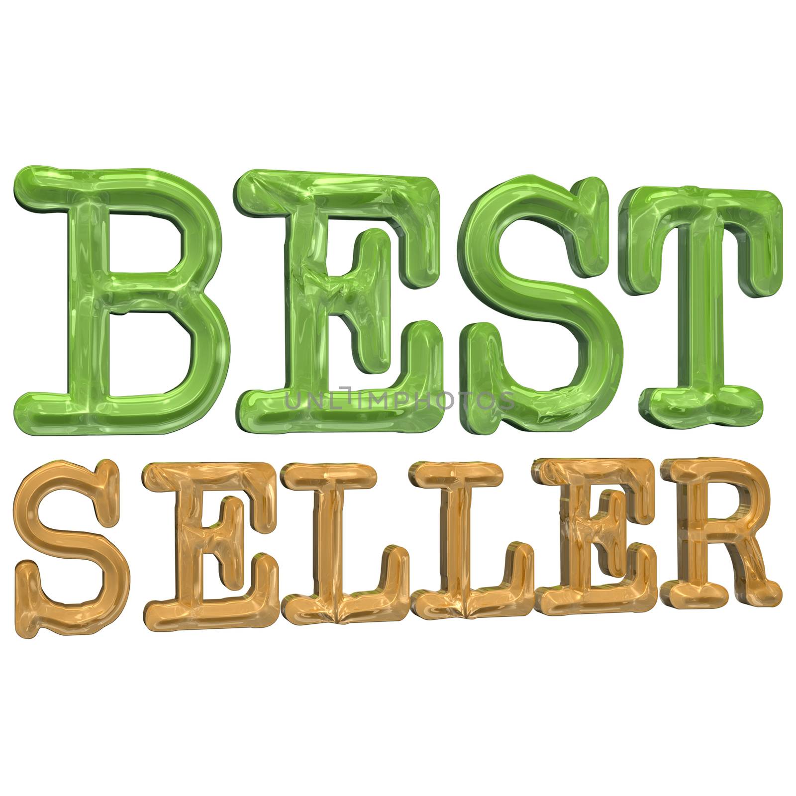 Glossy gold three-dimensional inscription Best seller as a sign.