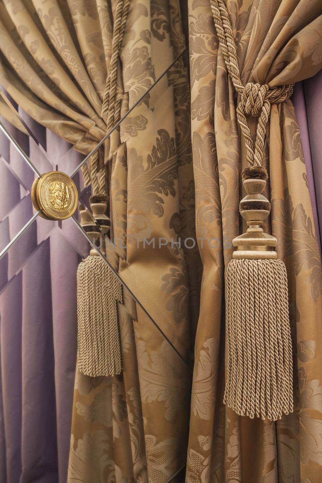 interior comfortable room curtains in the mirror