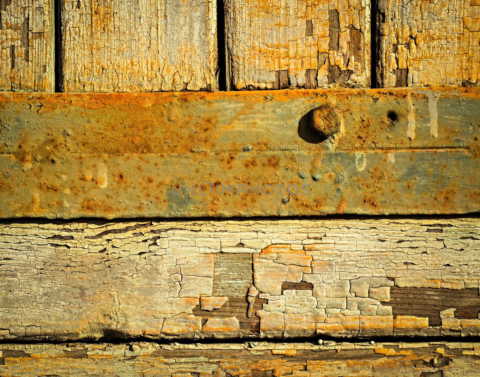 background Old paint on wooden boards with strip steel