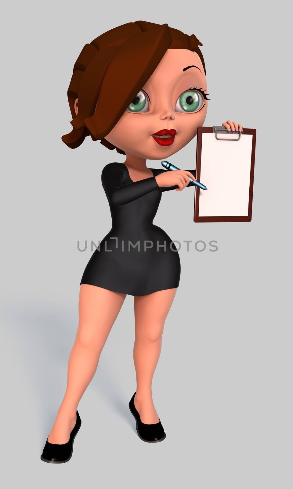 Cute young business woman with a tablet in hands
