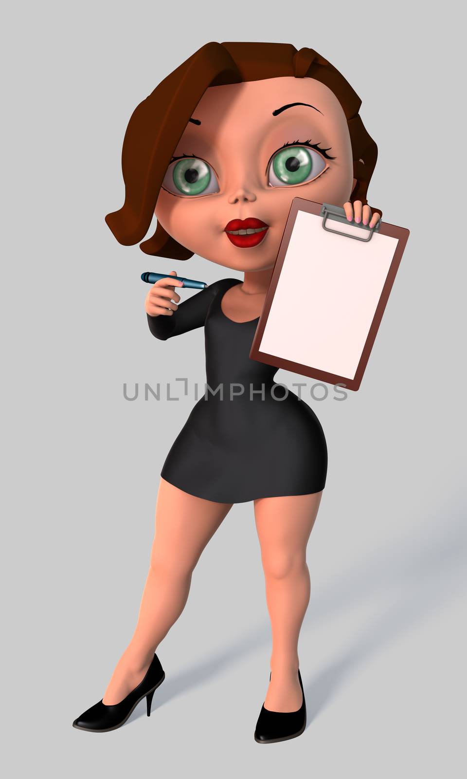 Cute young business woman with a tablet in hands