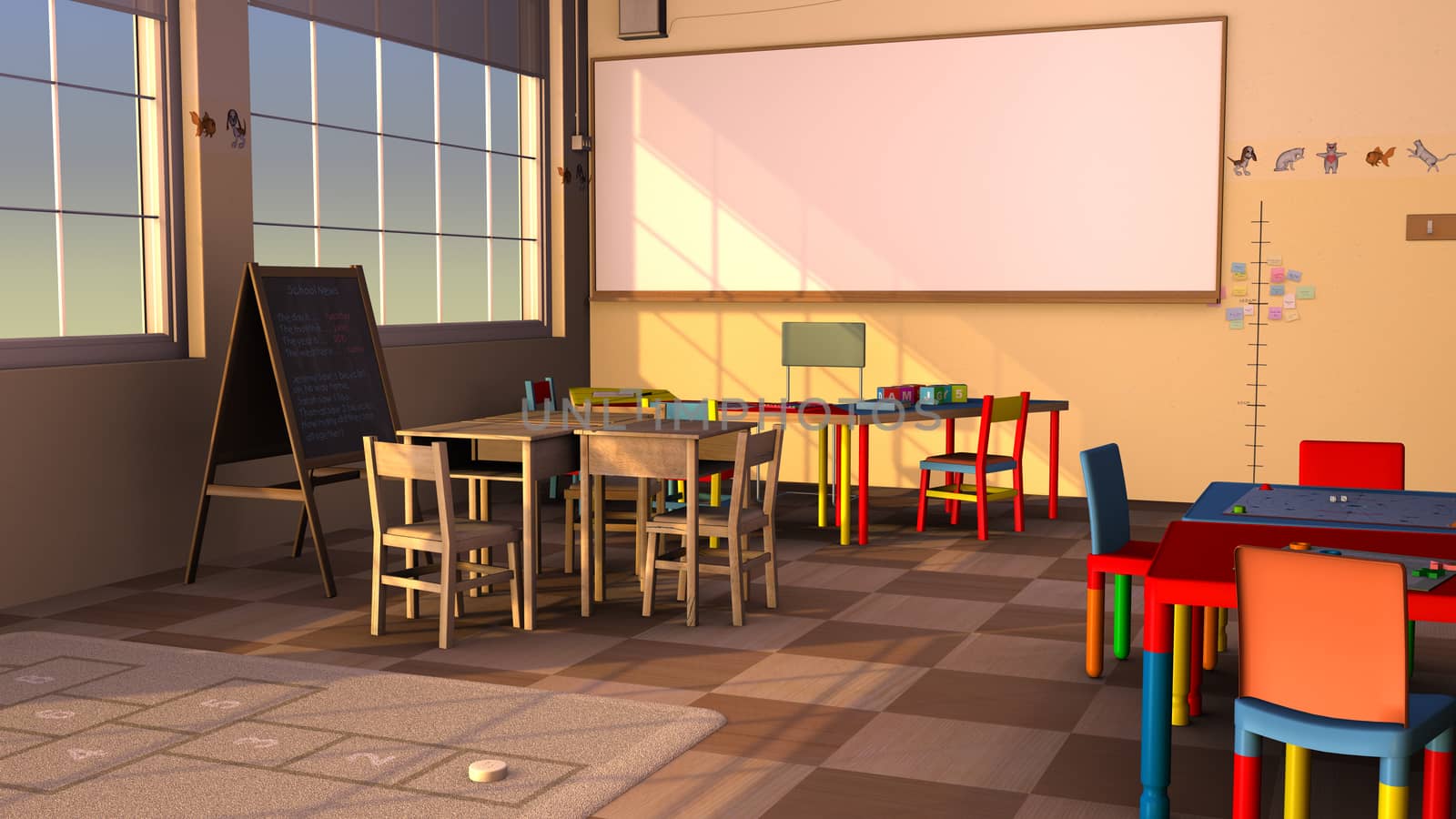 Play room, three-dimensional rendering of the interior with the use of global illumination