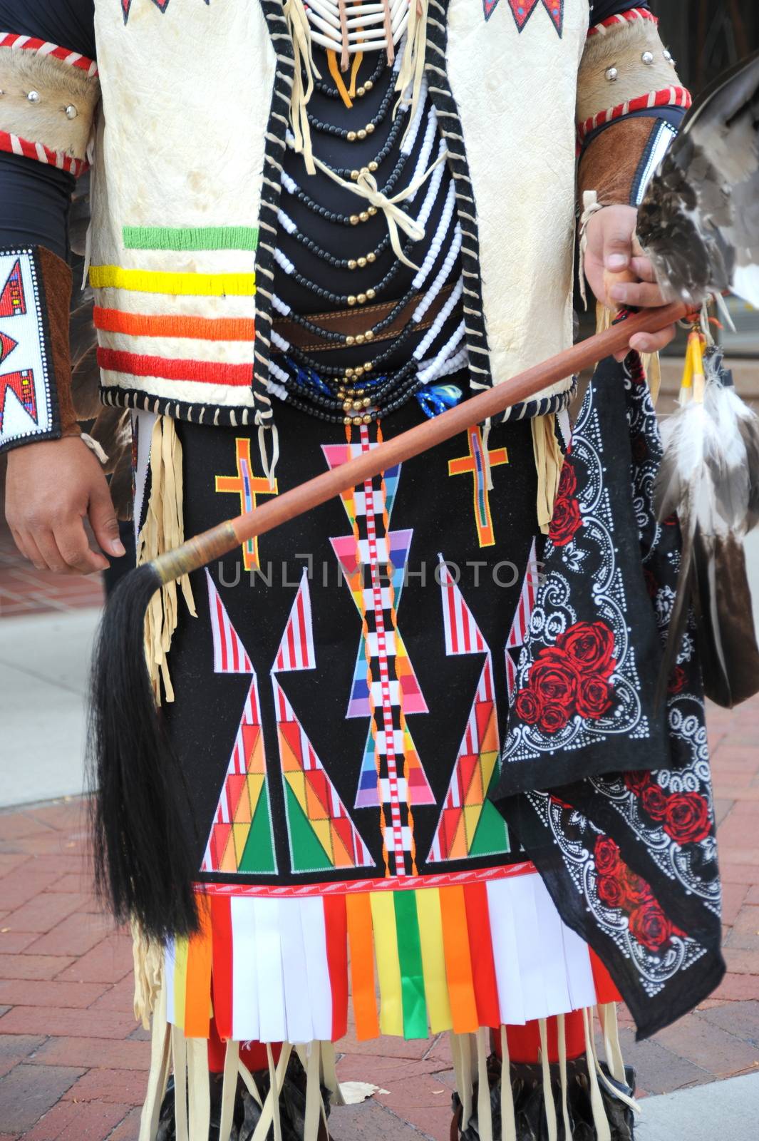 Native american indian in traditional clothing.