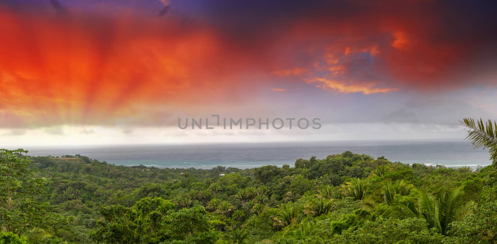 Beautiful caribbean coast. Tropical panoramic seascape.