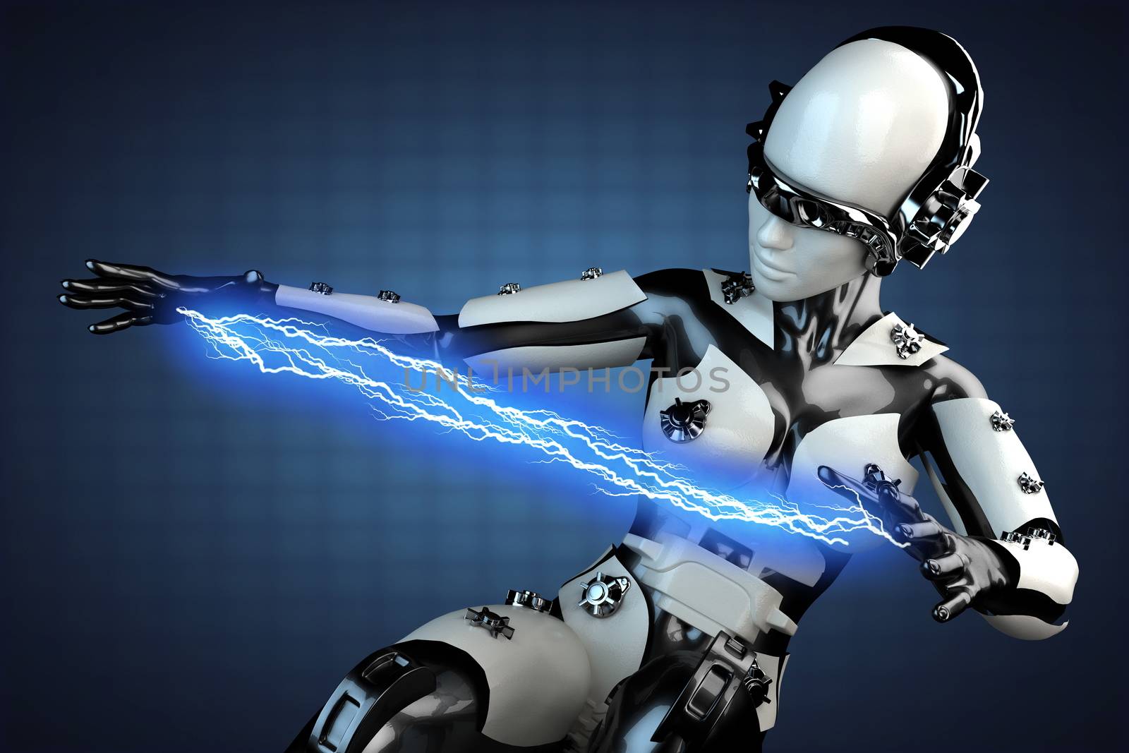 woman robot of steel and white plastic with lightning by videodoctor