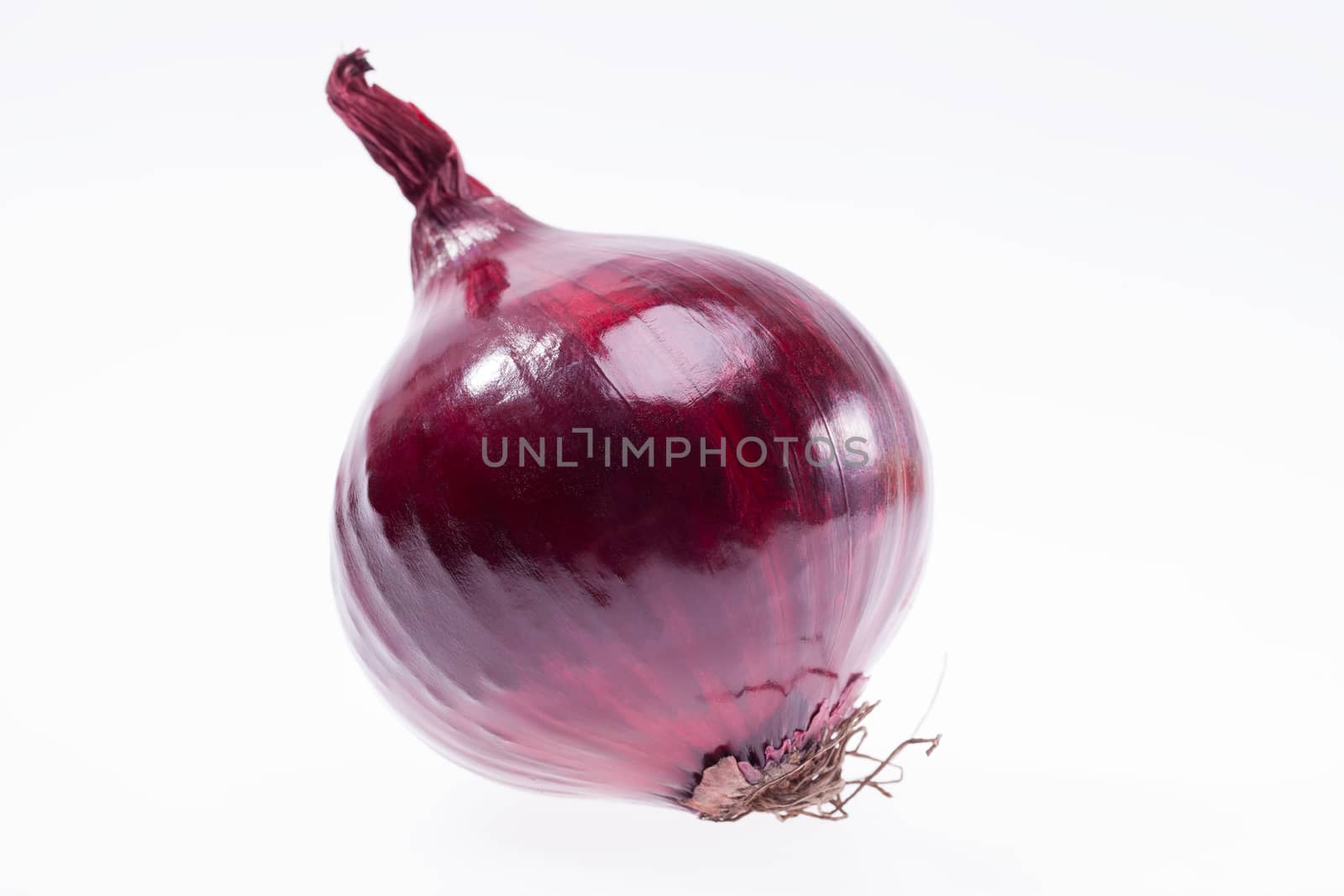 single red onion isolated on white background closeup