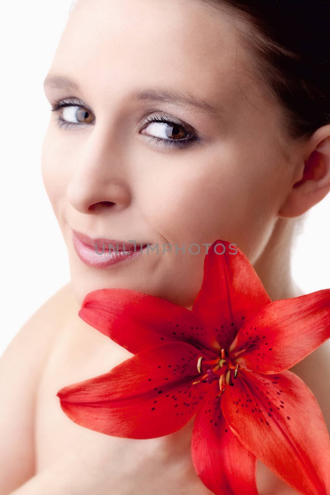 Portrait of a Beautiful Young Woman with Red Lily by courtyardpix