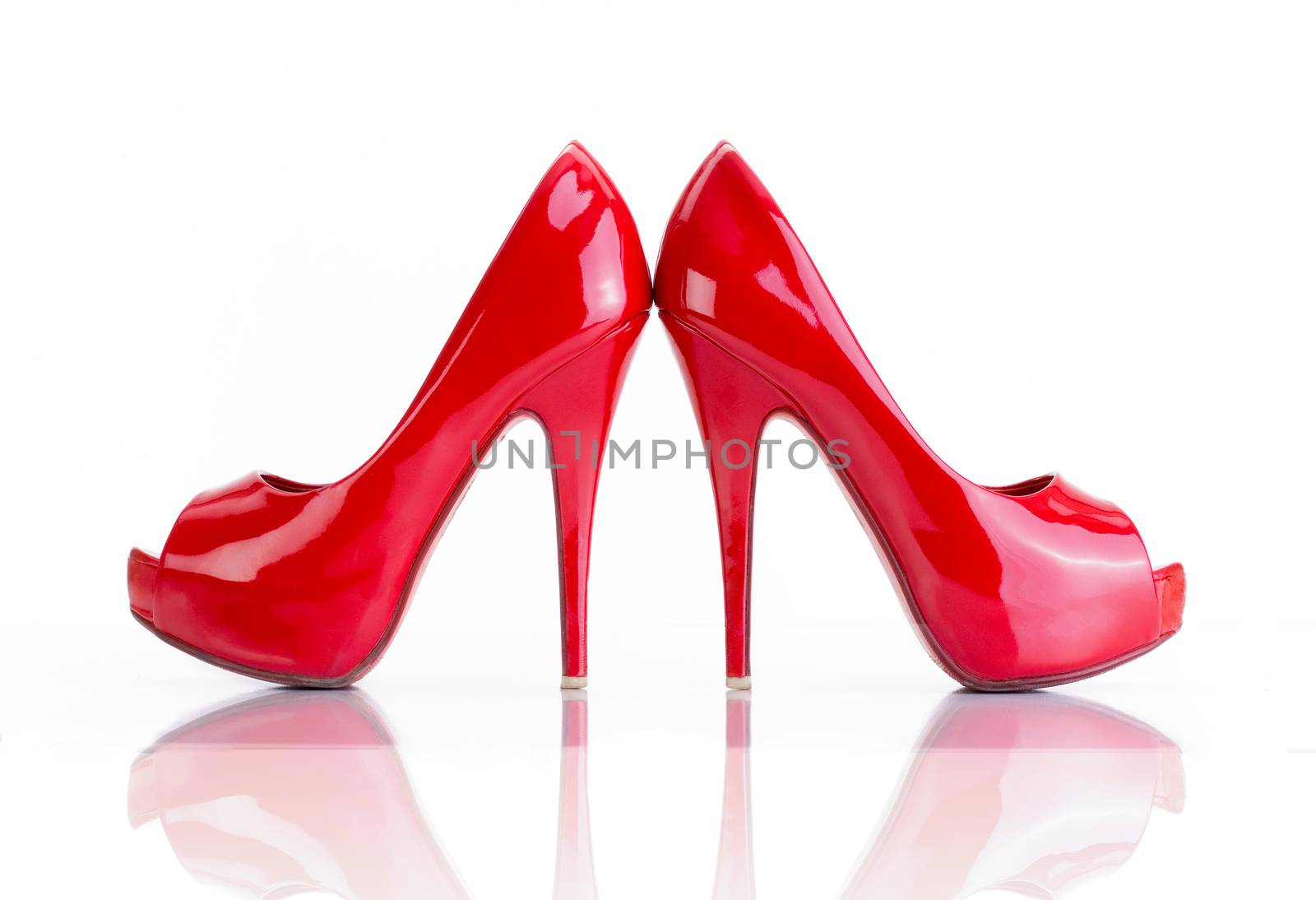 Pair of Red High Shoes - Isolated on White.