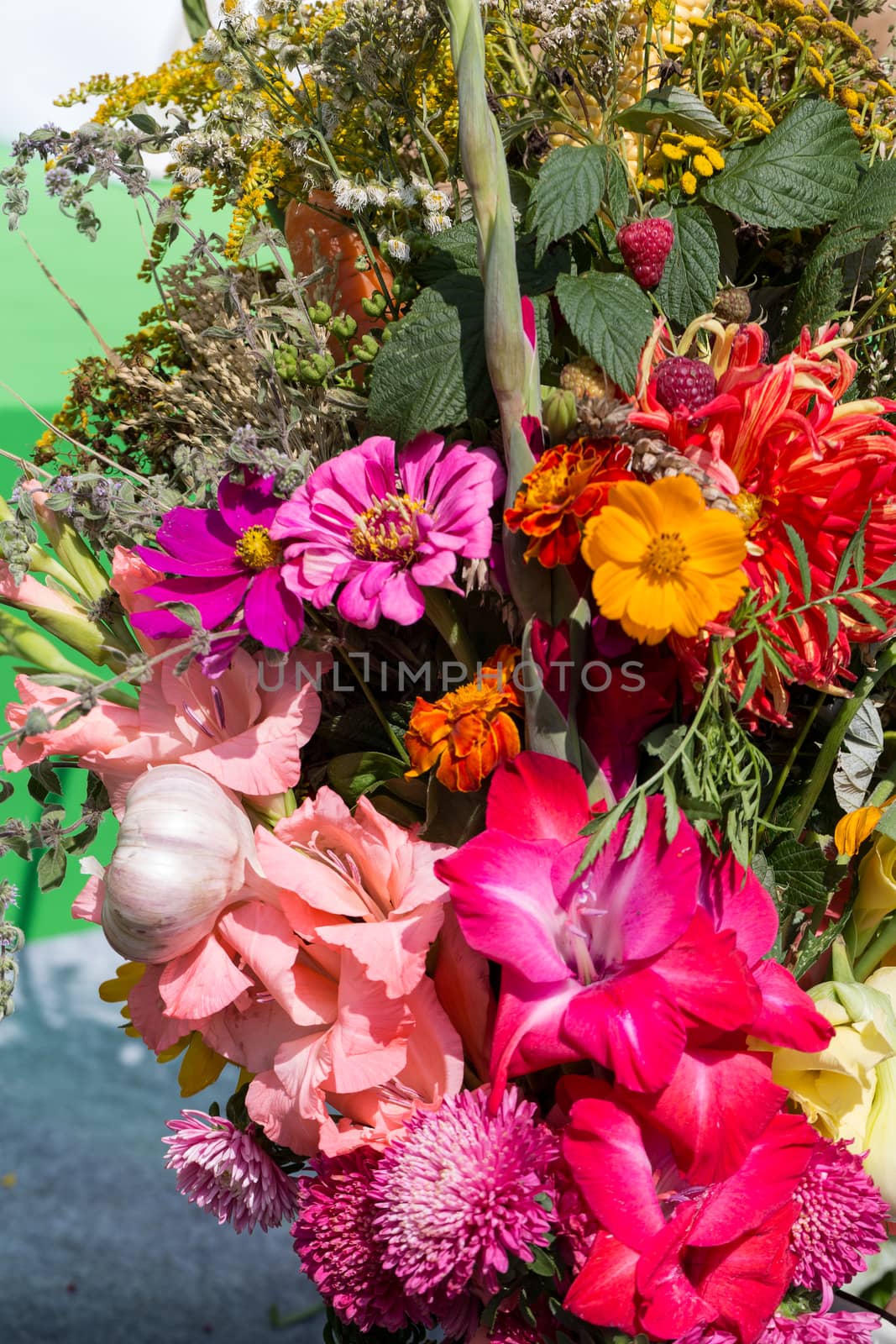 beautiful bouquets of flowers and herbs 