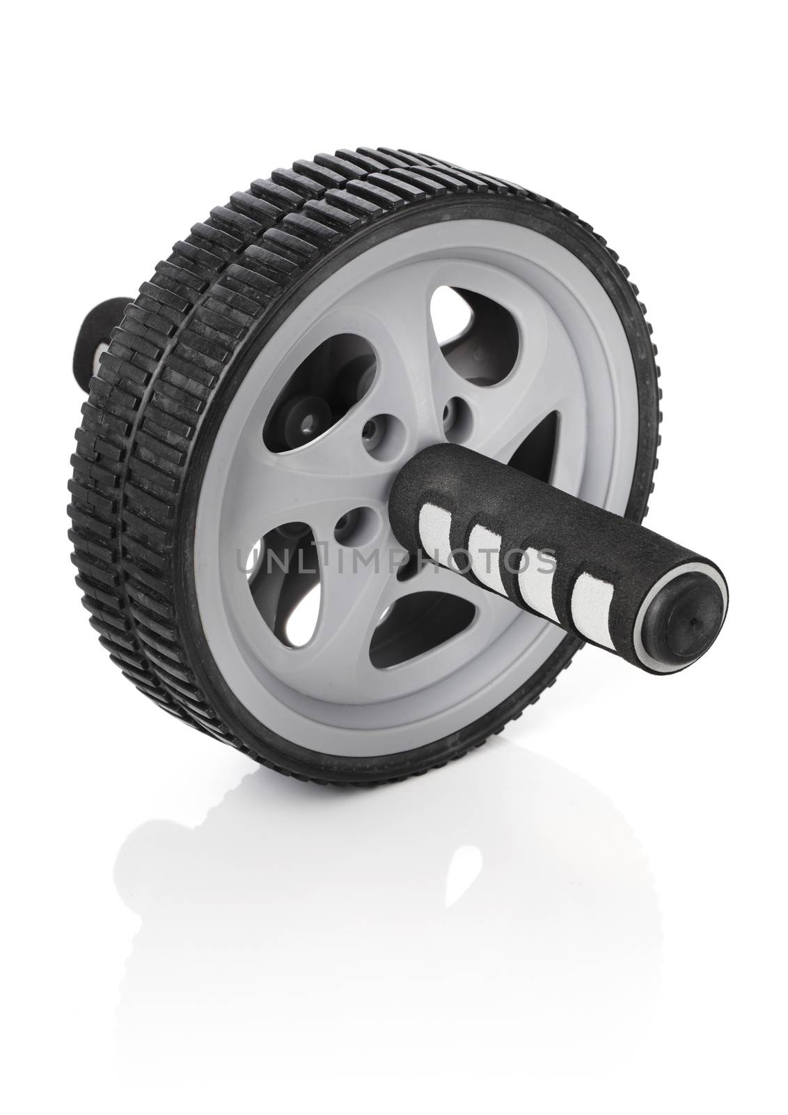 Ab roller wheel used for exercising abdominal muscles.