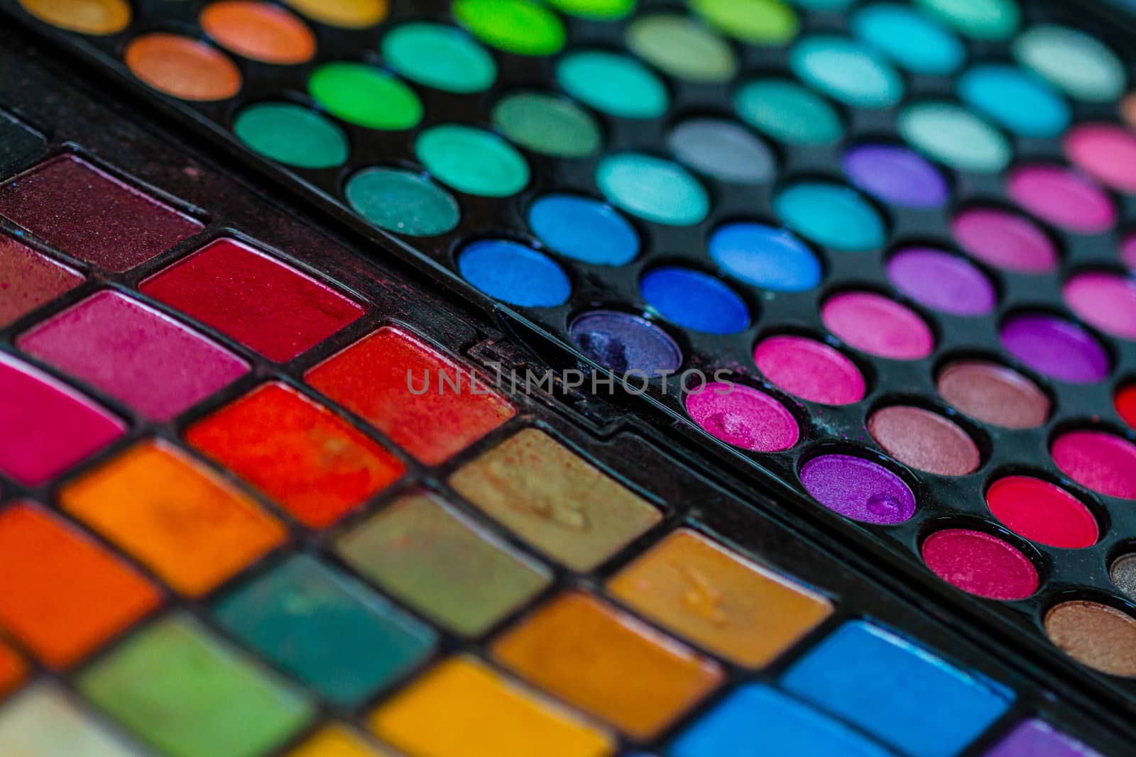Makeup Artist Professional Color Palette Closeup with Macro Lens