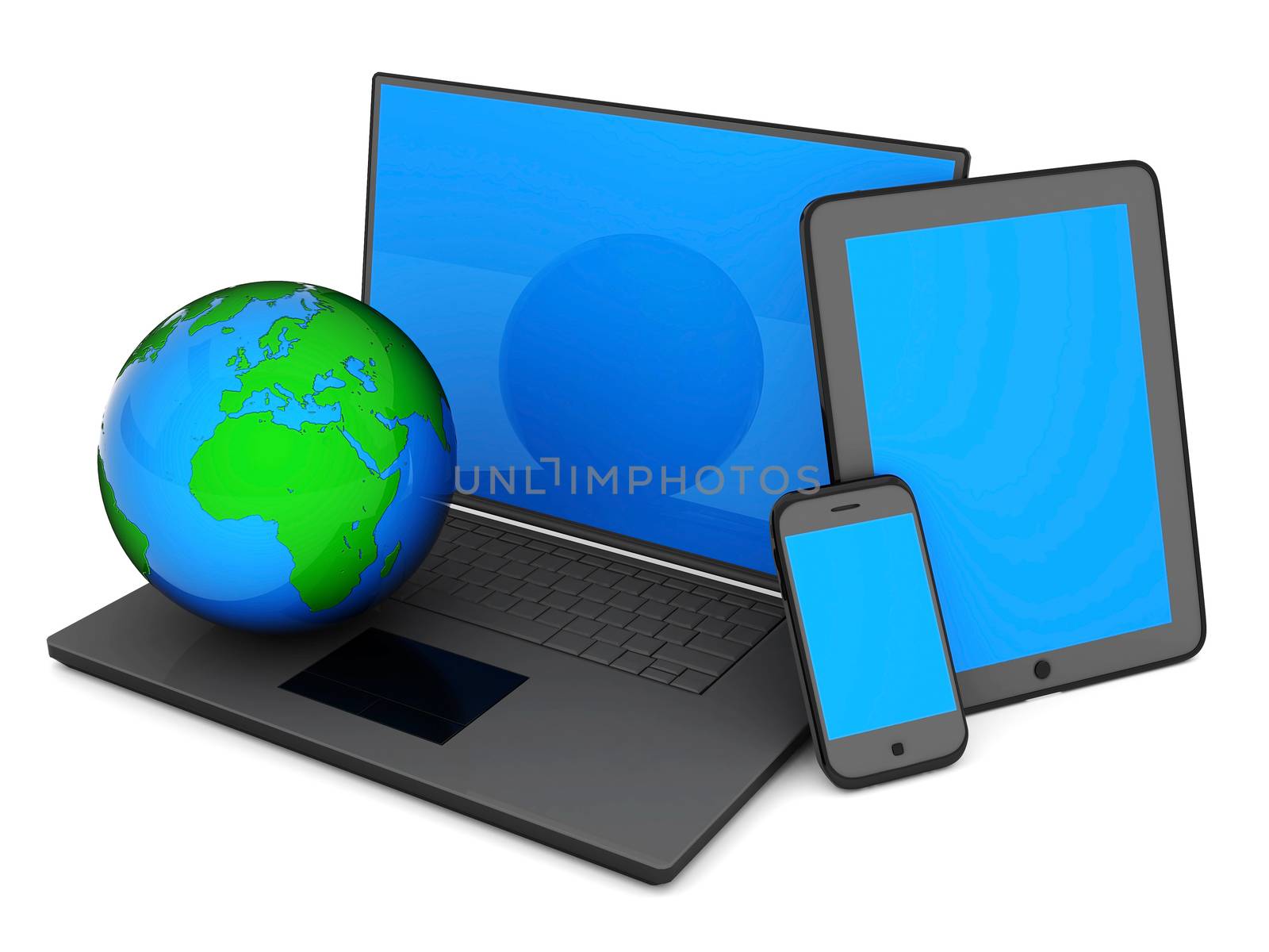 Laptop, Tablet PC and Smartphone on a white background
