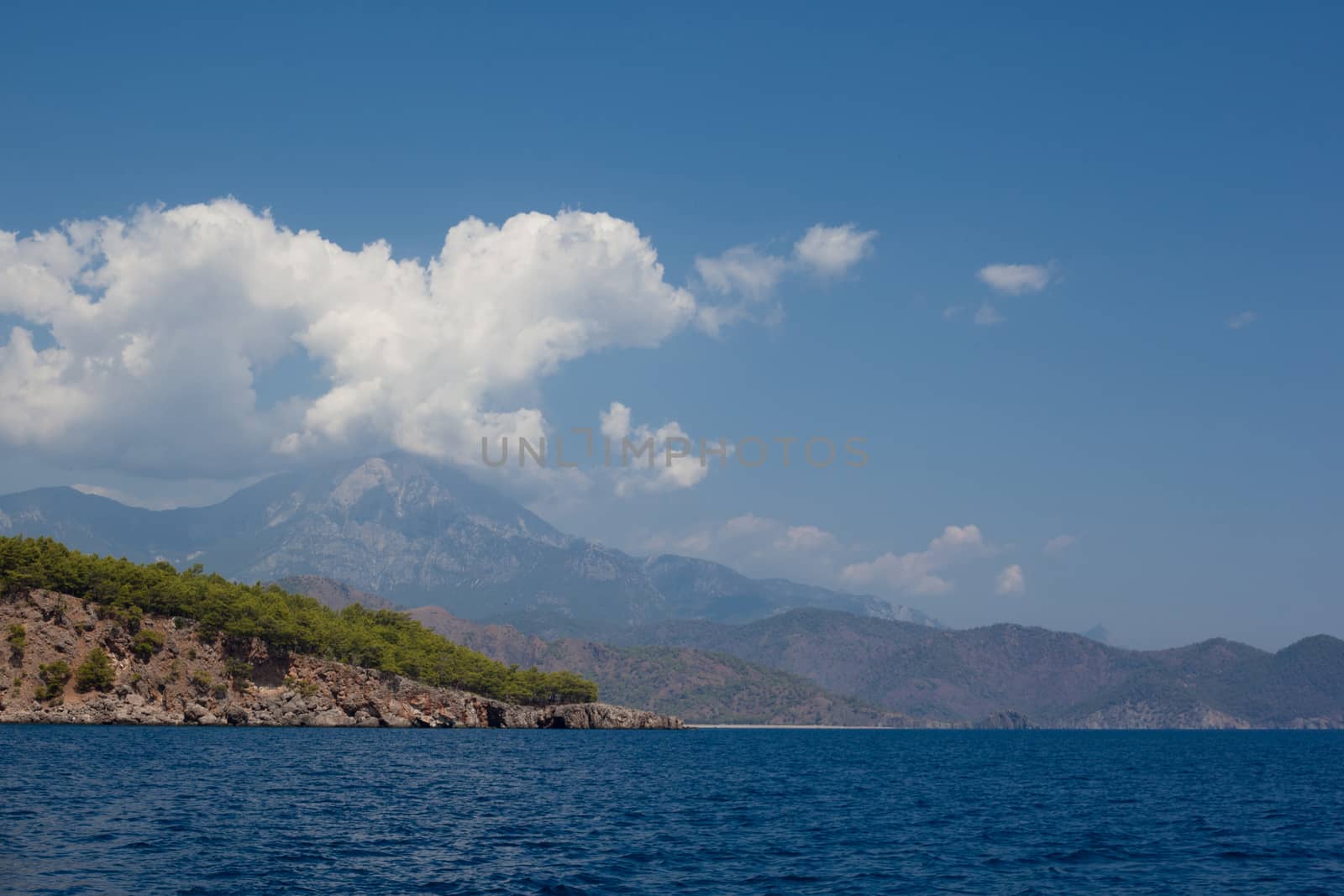 Wooded mountain and sea in Asia Minor
