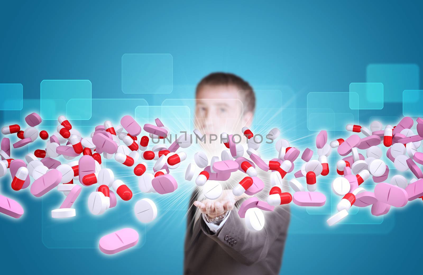 Businessman in suit hold flow of tablets by cherezoff