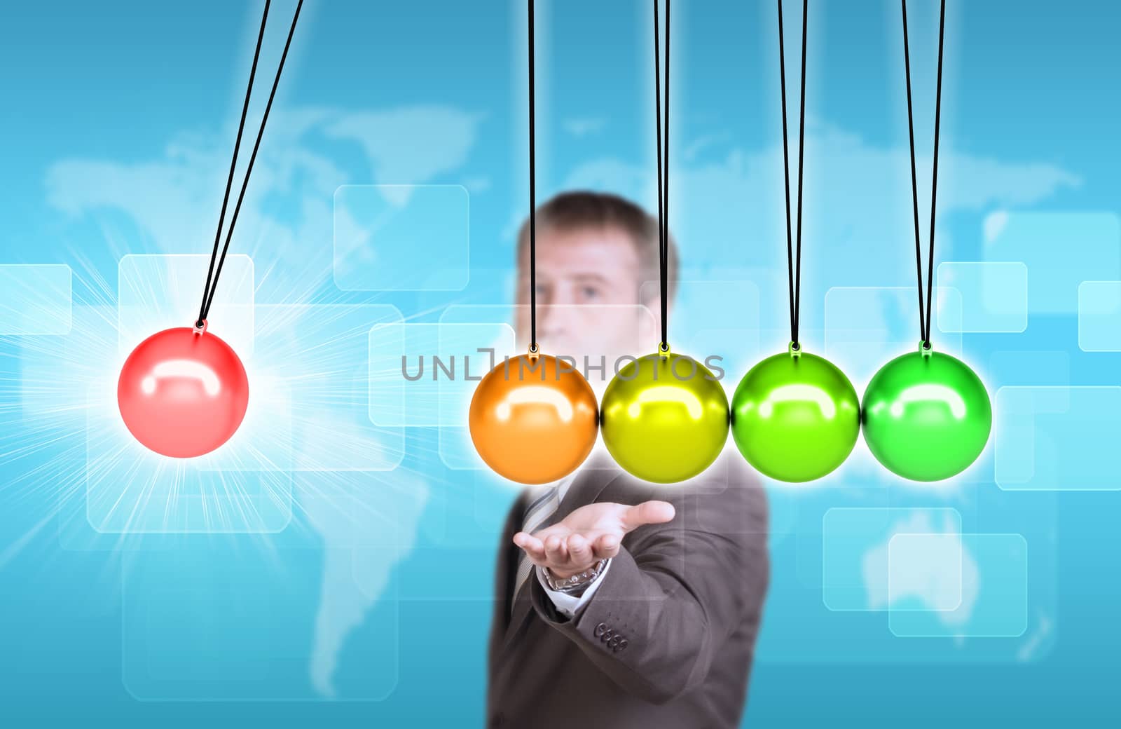 Businessman in suit hold Newtons cradle by cherezoff