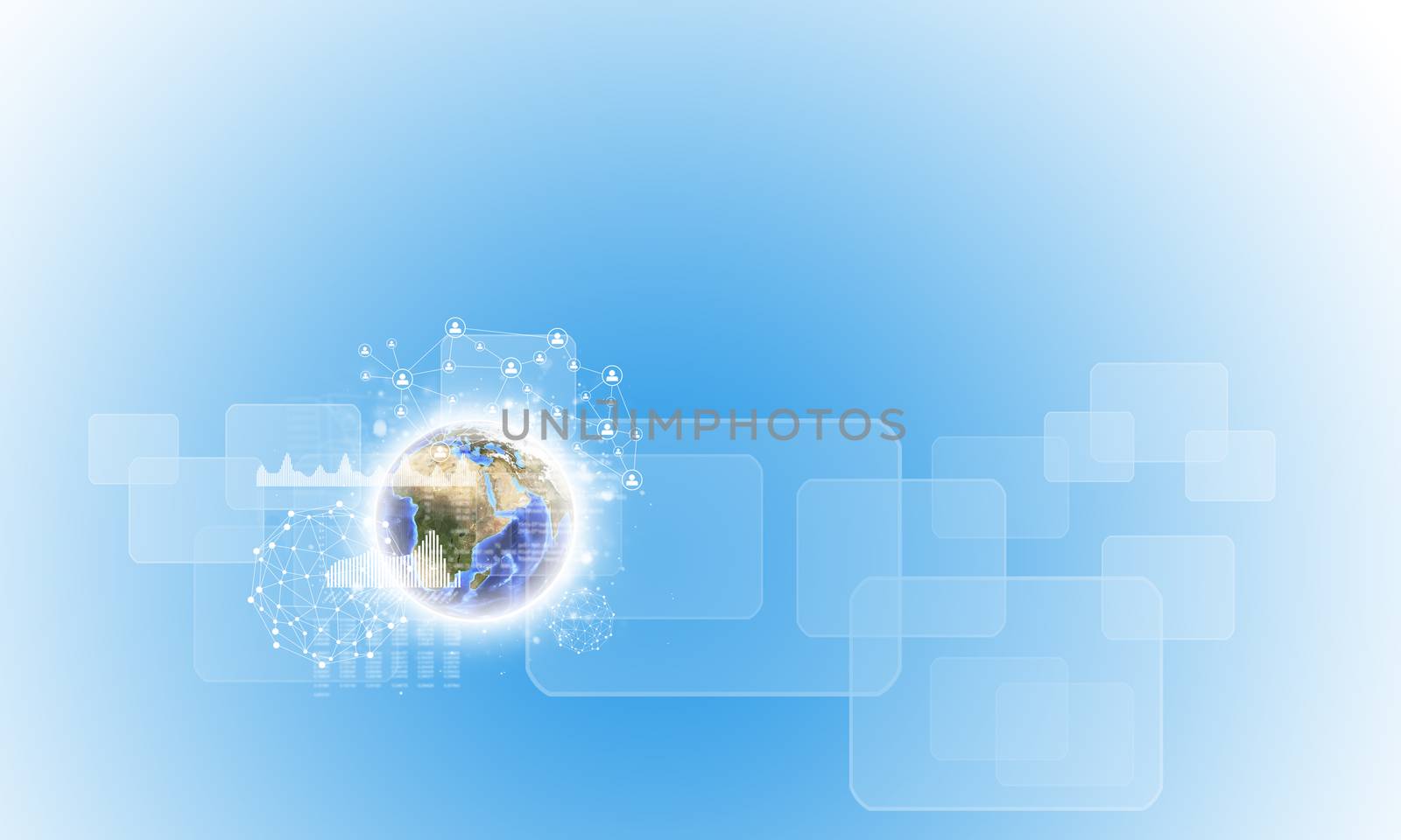 Earth with graphs and network. Elements of this image are furnished by NASA