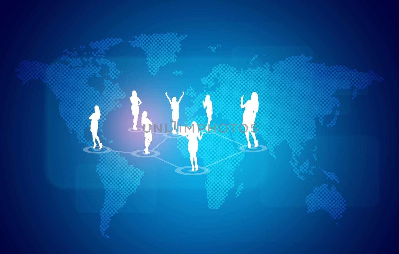 World map with business people silhouettes by cherezoff