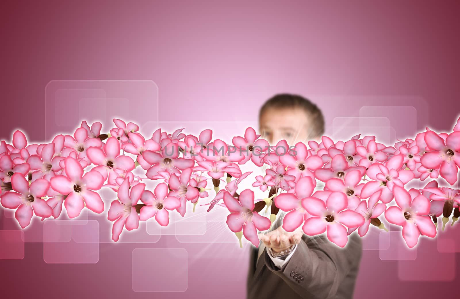 Businessman in suit hold flow of flowers by cherezoff
