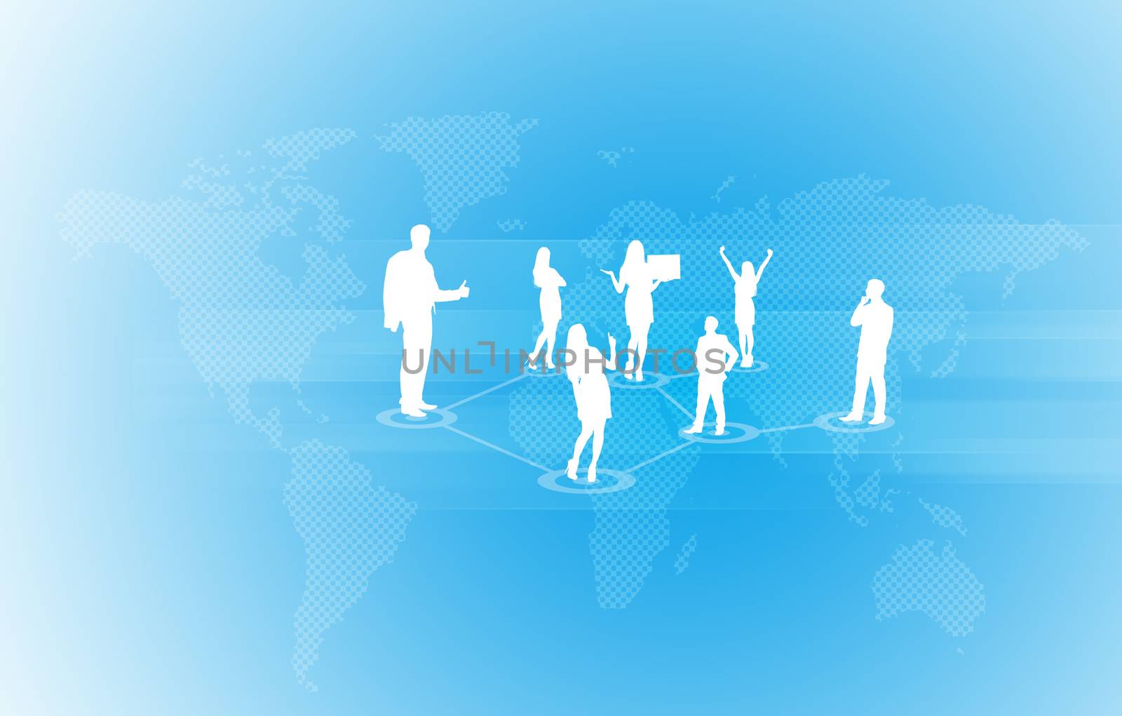 World map with business people silhouettes by cherezoff