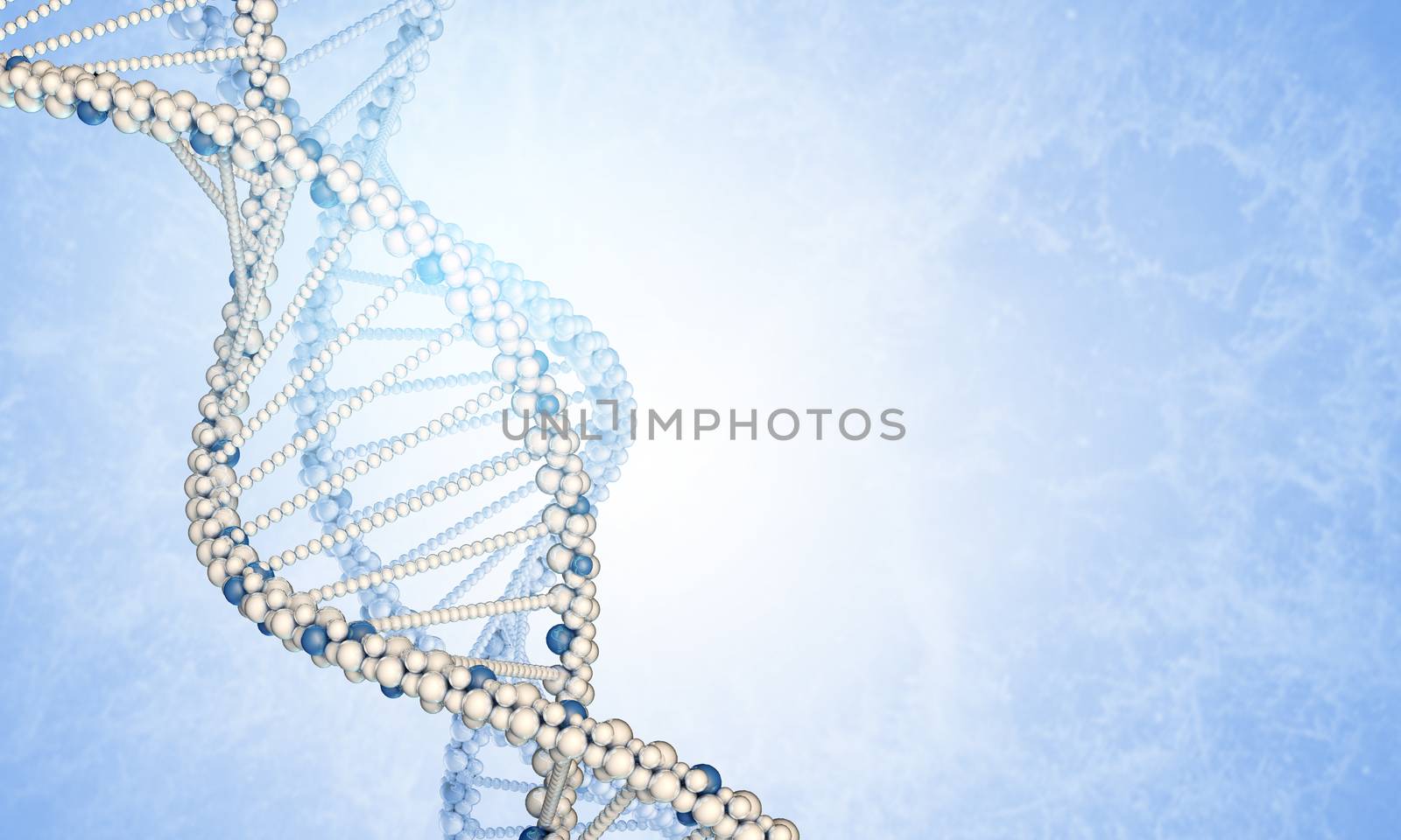 DNA models and blured smoke. Blue gradient background