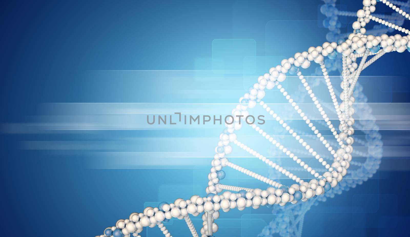 DNA model with blured rectangles. Blue gradient background