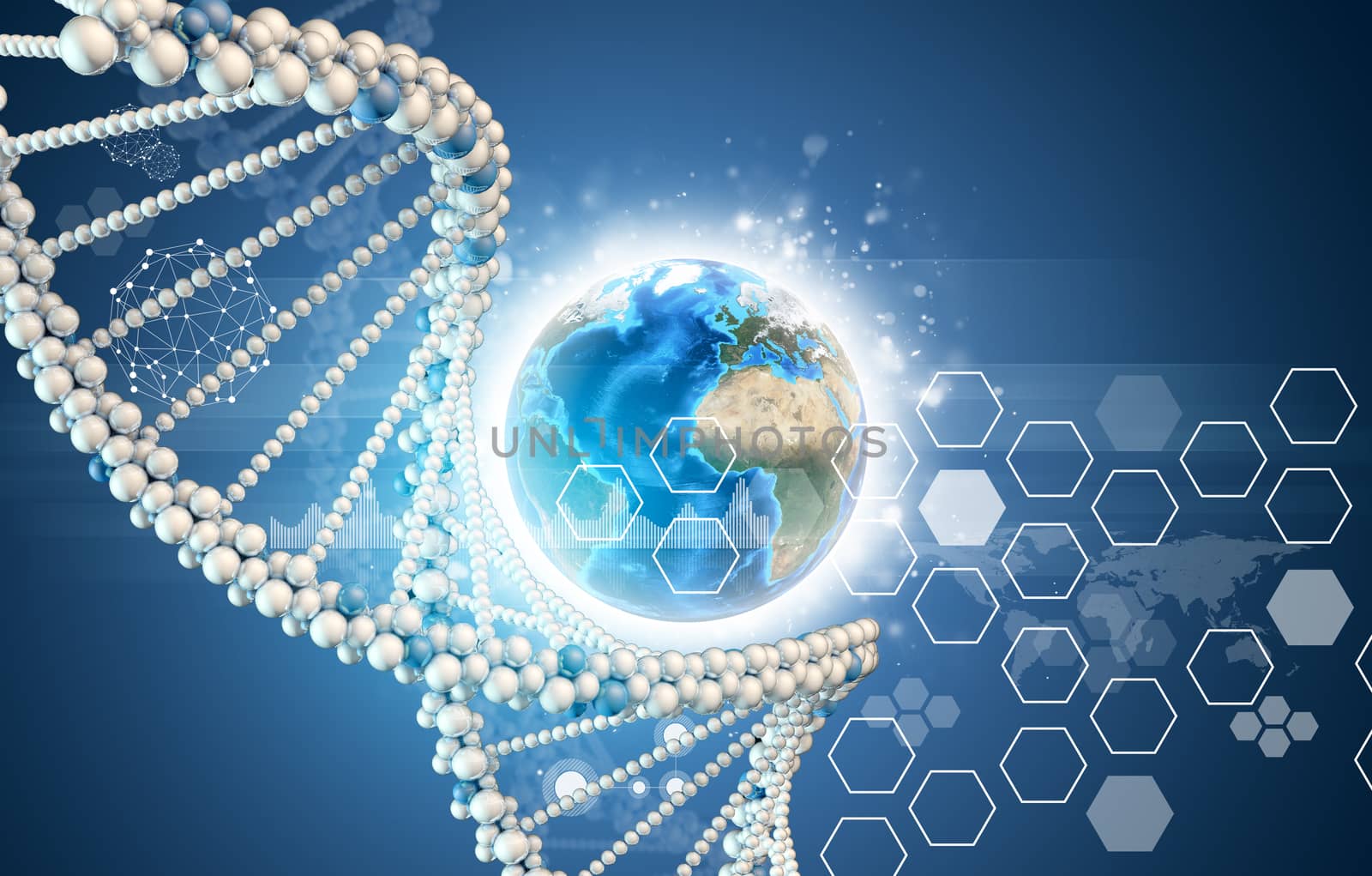 DNA model and Earth with hexagons by cherezoff