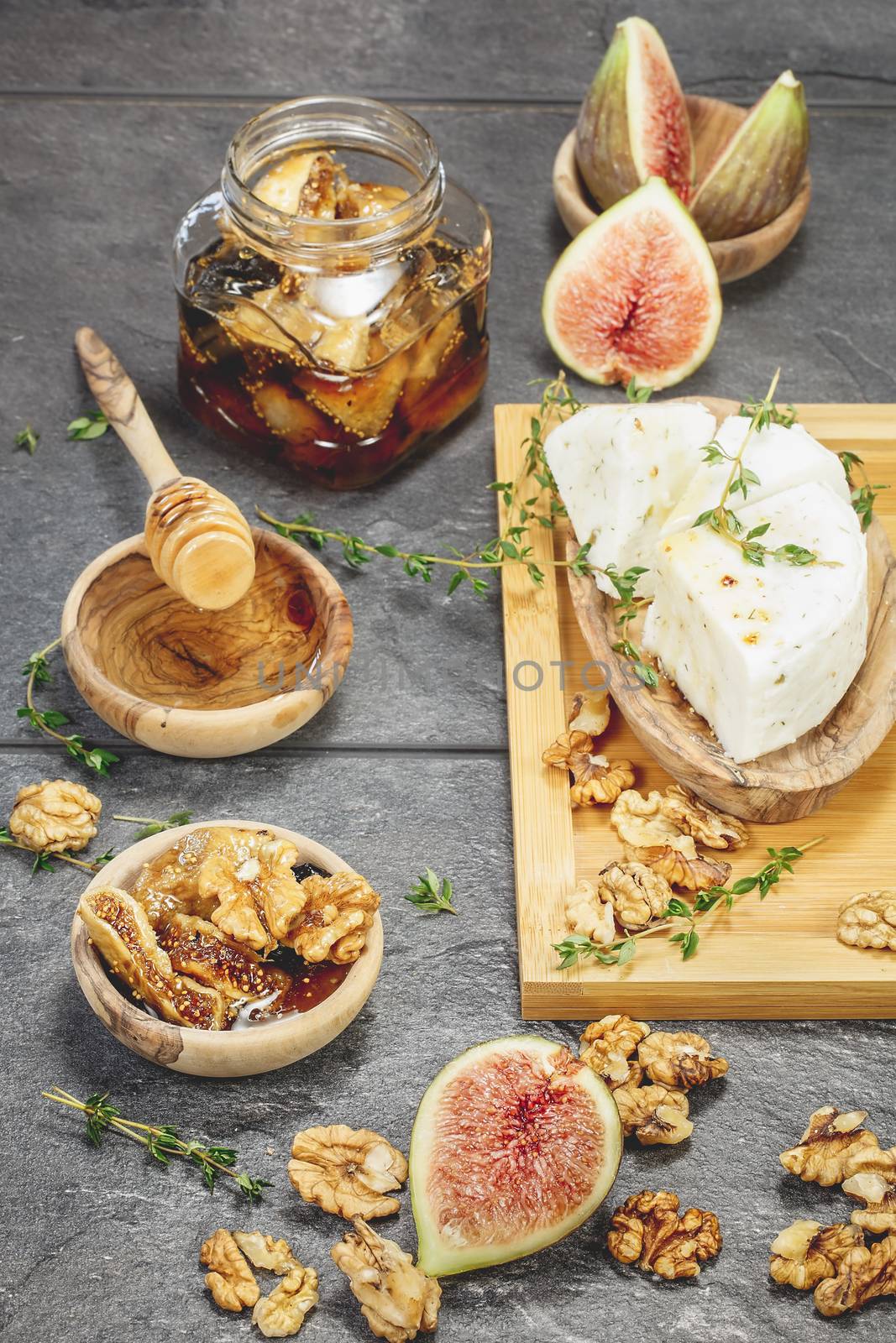 Cheese and fresh figs with honey and nuts by Slast20