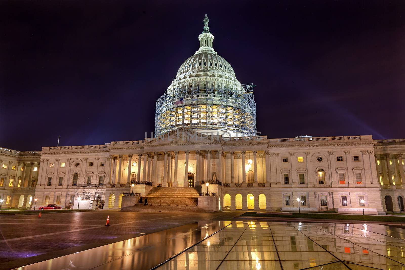 US Capitol North Side Construction Congress House Representatives Senate Capital City Night Stars Washington DC Reflection