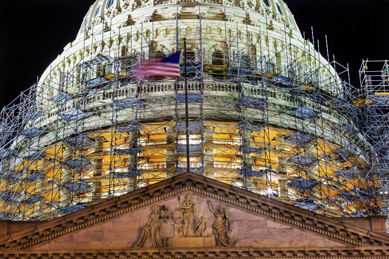 US Capitol Dome Construction Side Construction Congress House Representatives Senate Capitol Hill Night Stars Washington DC