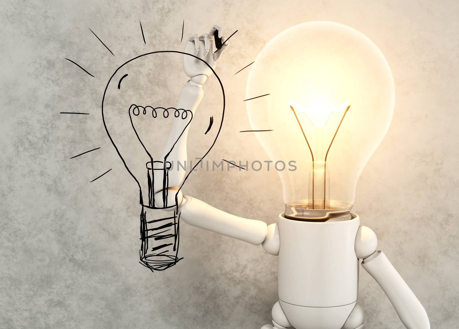 lamp character is drawing a lamp bulb by TaiChesco