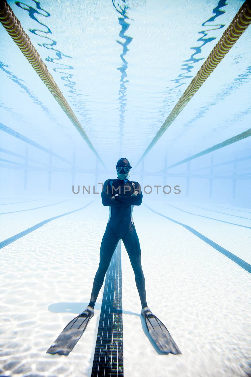 Freediving Competition Security Staff with Crossed Arms in the middle of the Pool