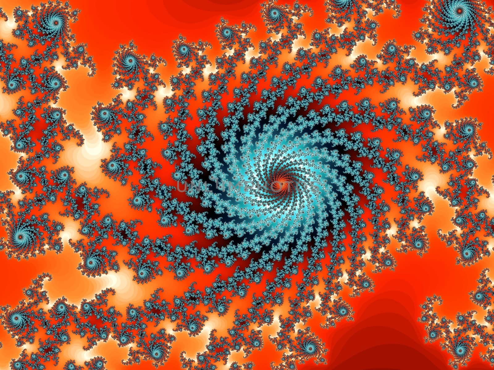 Digital computer graphic - rendering. Patterned fractal background with spiral for design.