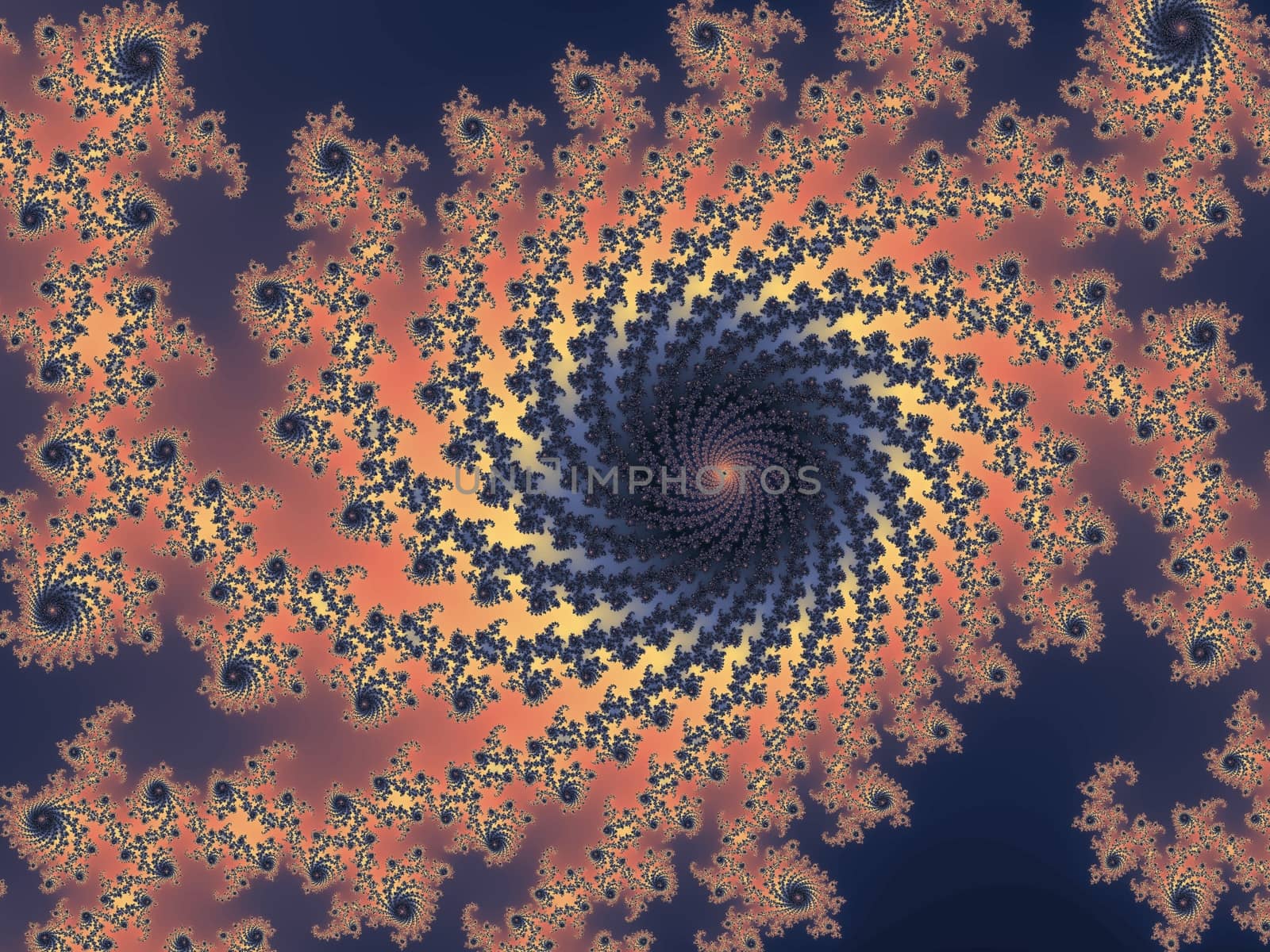Digital computer graphic - rendering. Patterned fractal background with spiral for design.