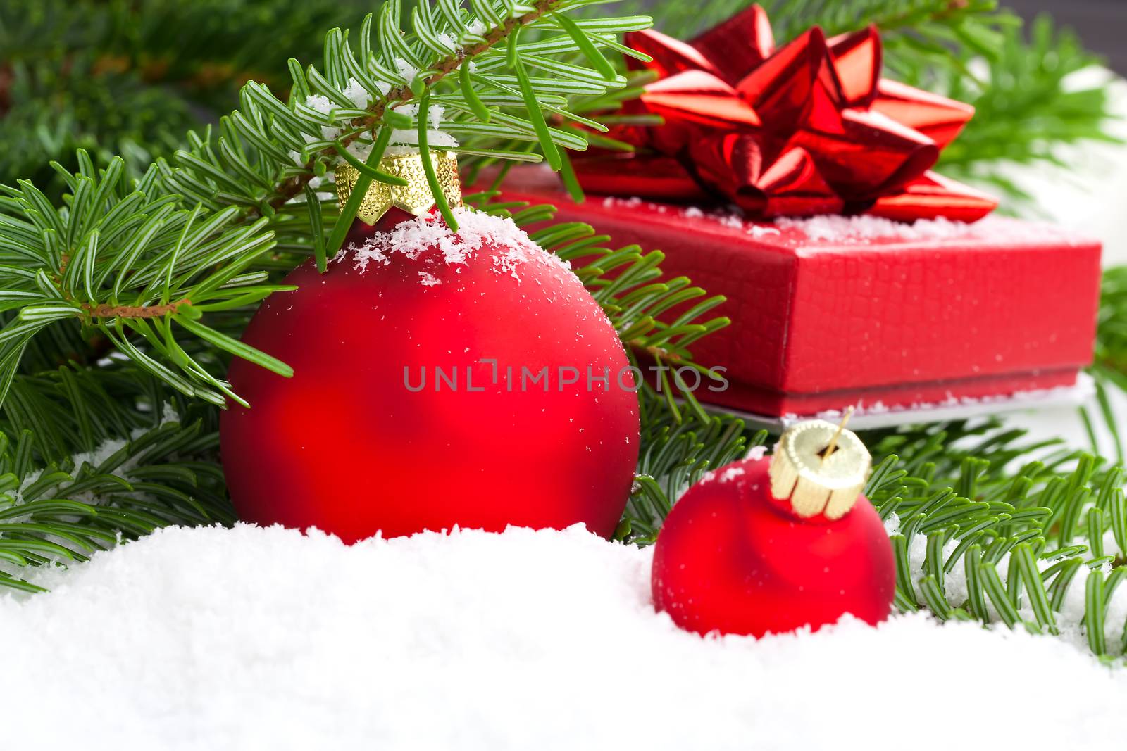 Christmas bauble with copy space, on on white background