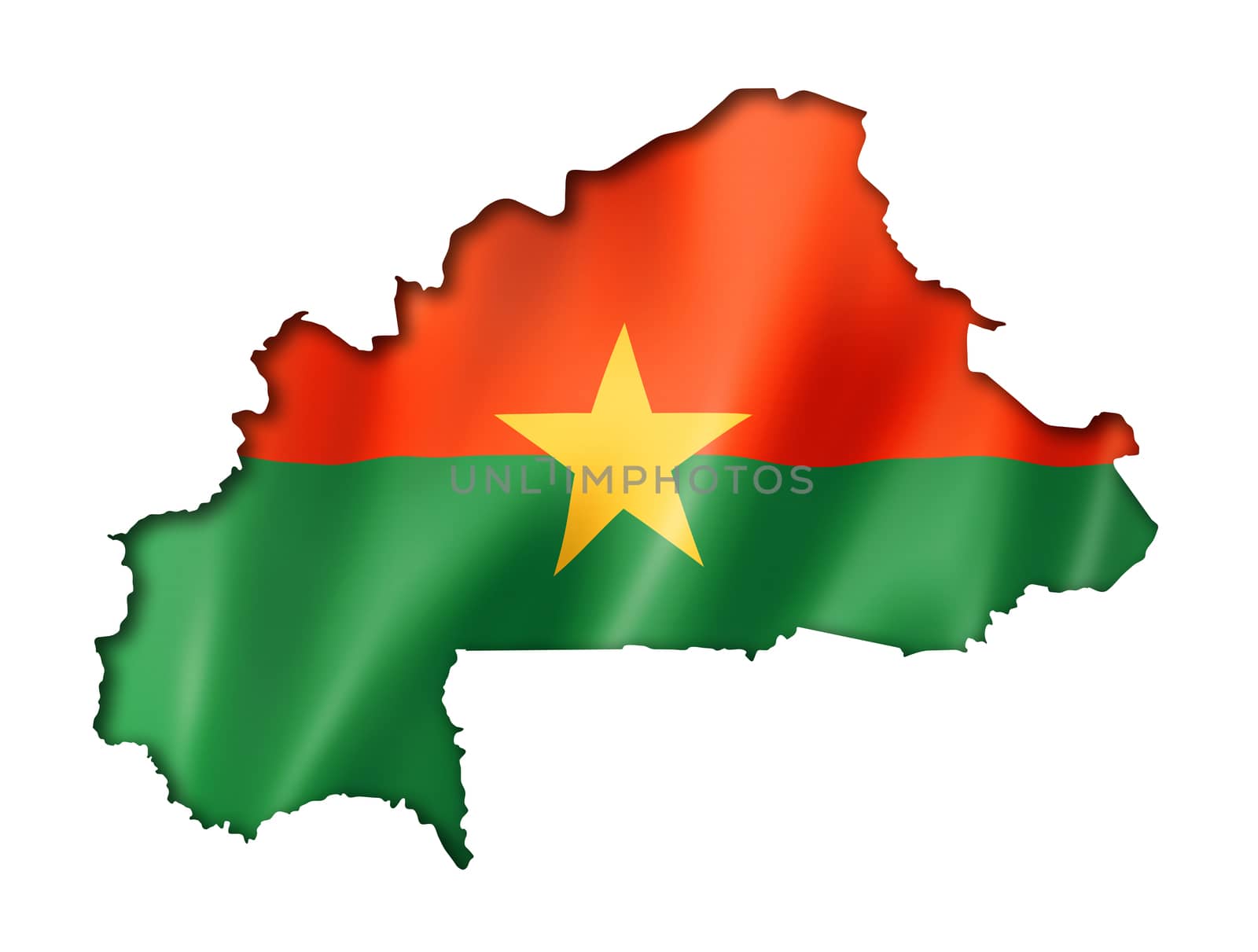 Burkina Faso flag map, three dimensional render, isolated on white