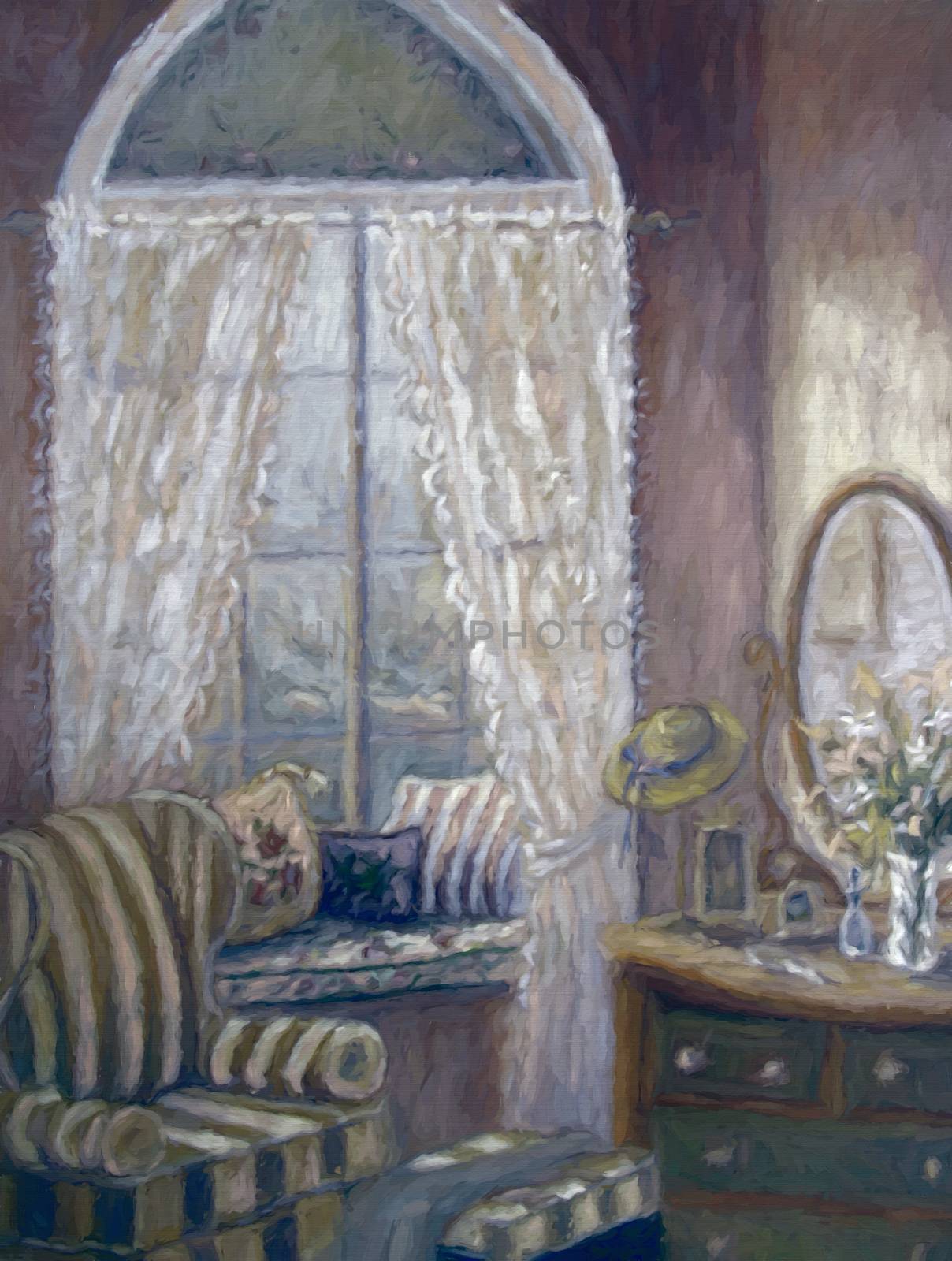 Painting of a child's bedroom, digitally altered by Sandralise