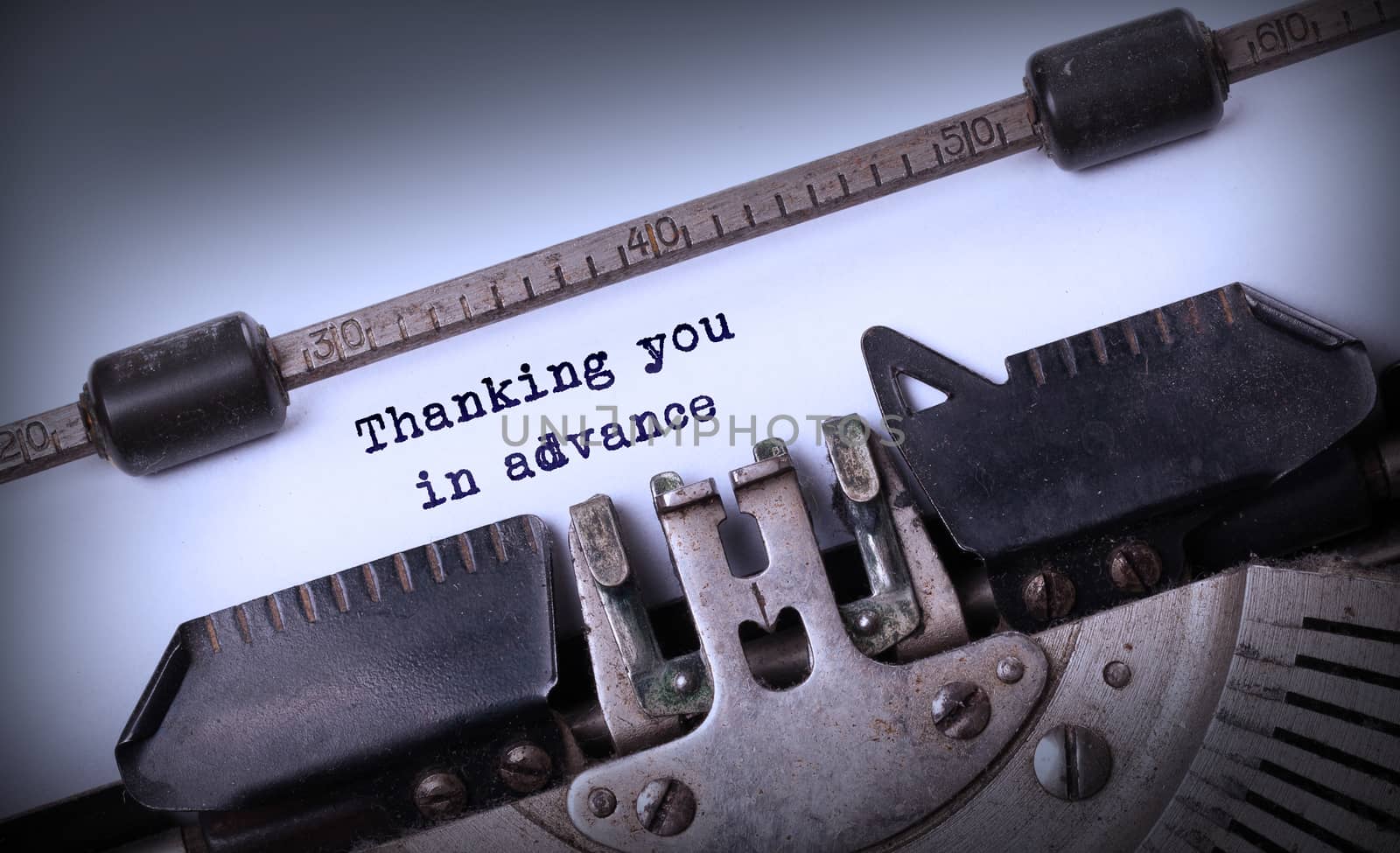 Vintage inscription made by old typewriter, Thanking you in advance