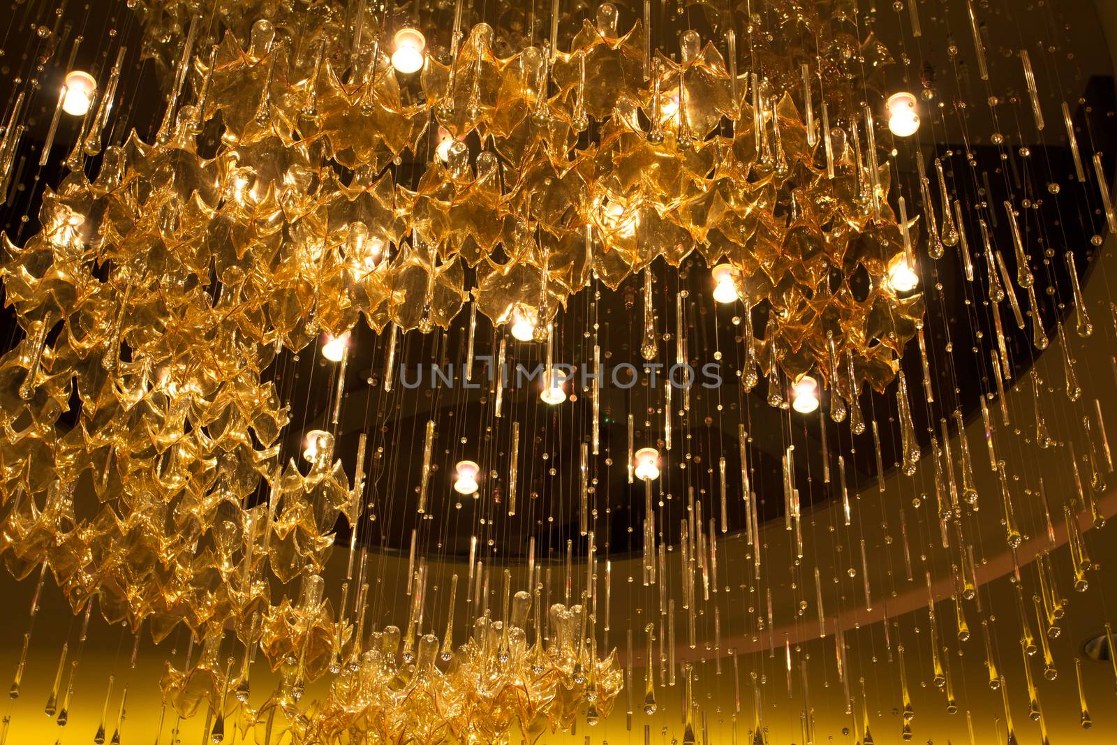 Glass chandelier in the hotel,look up