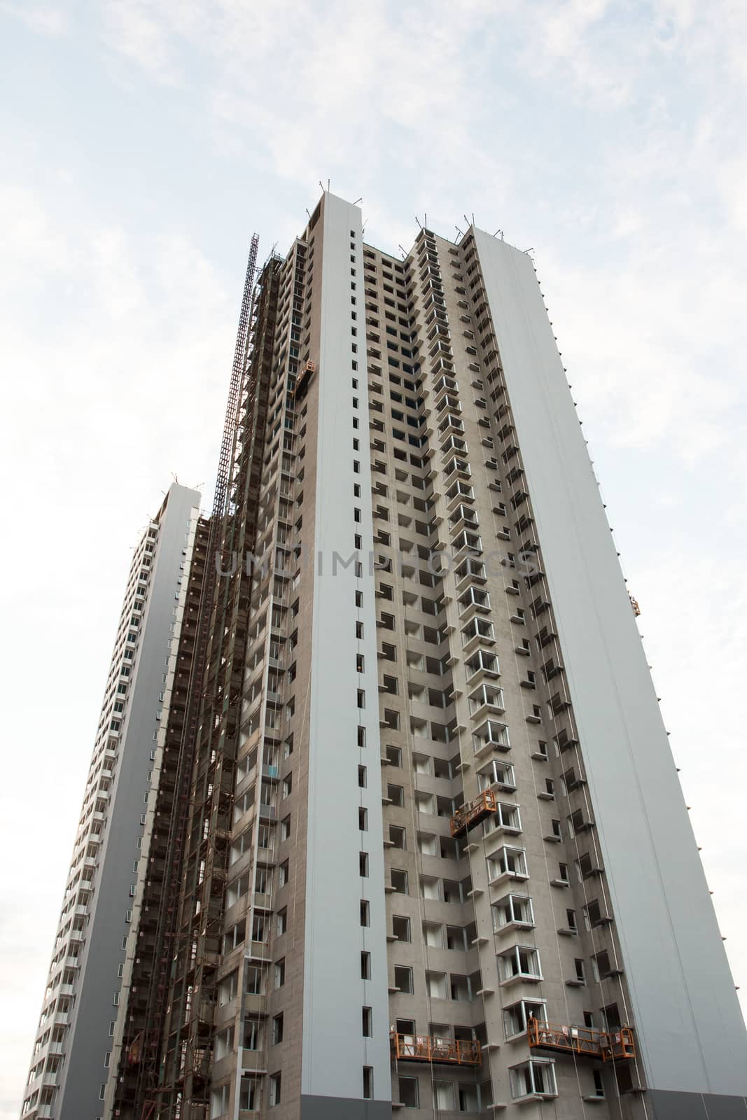 one tall building under construction,low angle