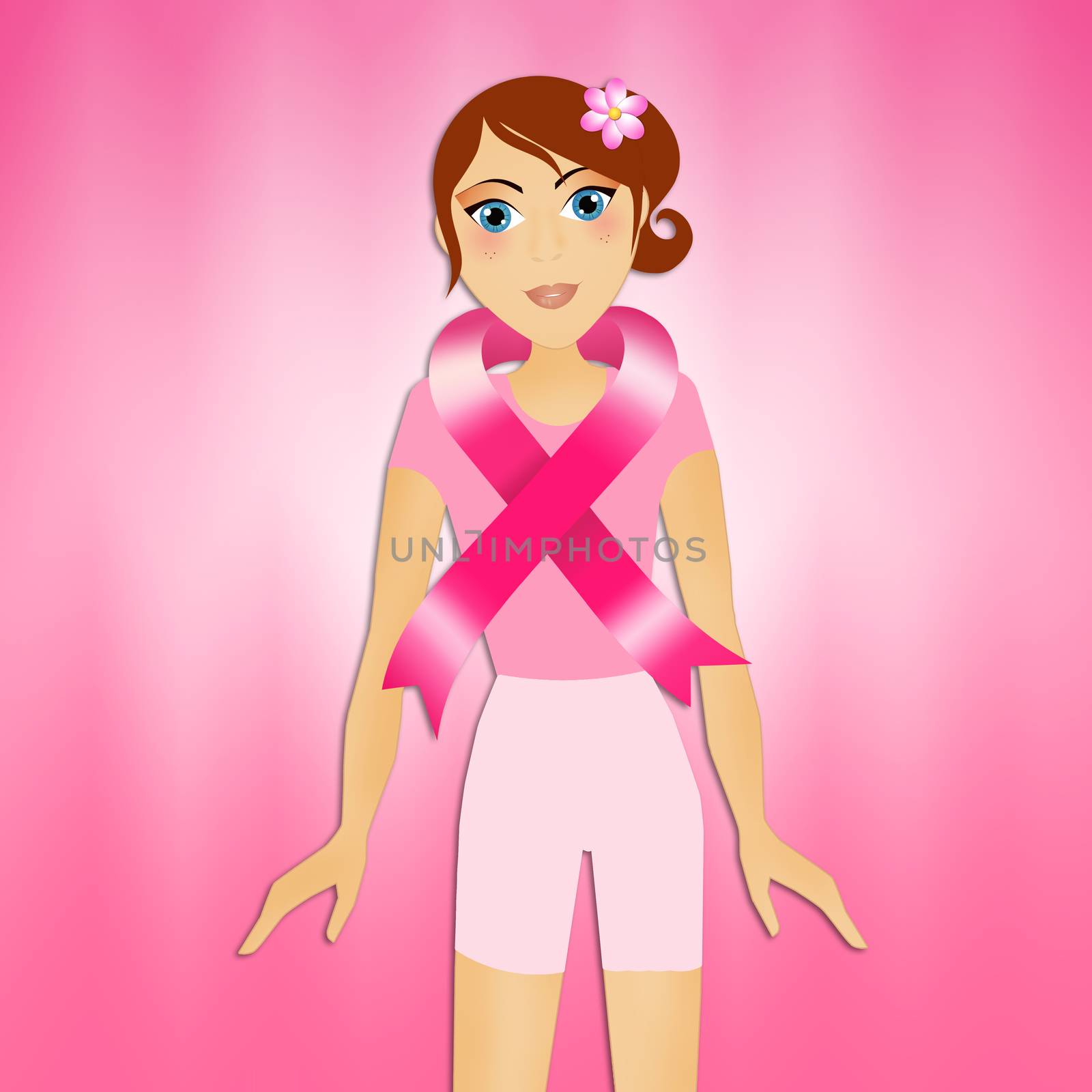 illustration of woman with pink ribbon for Breast cancer prevention