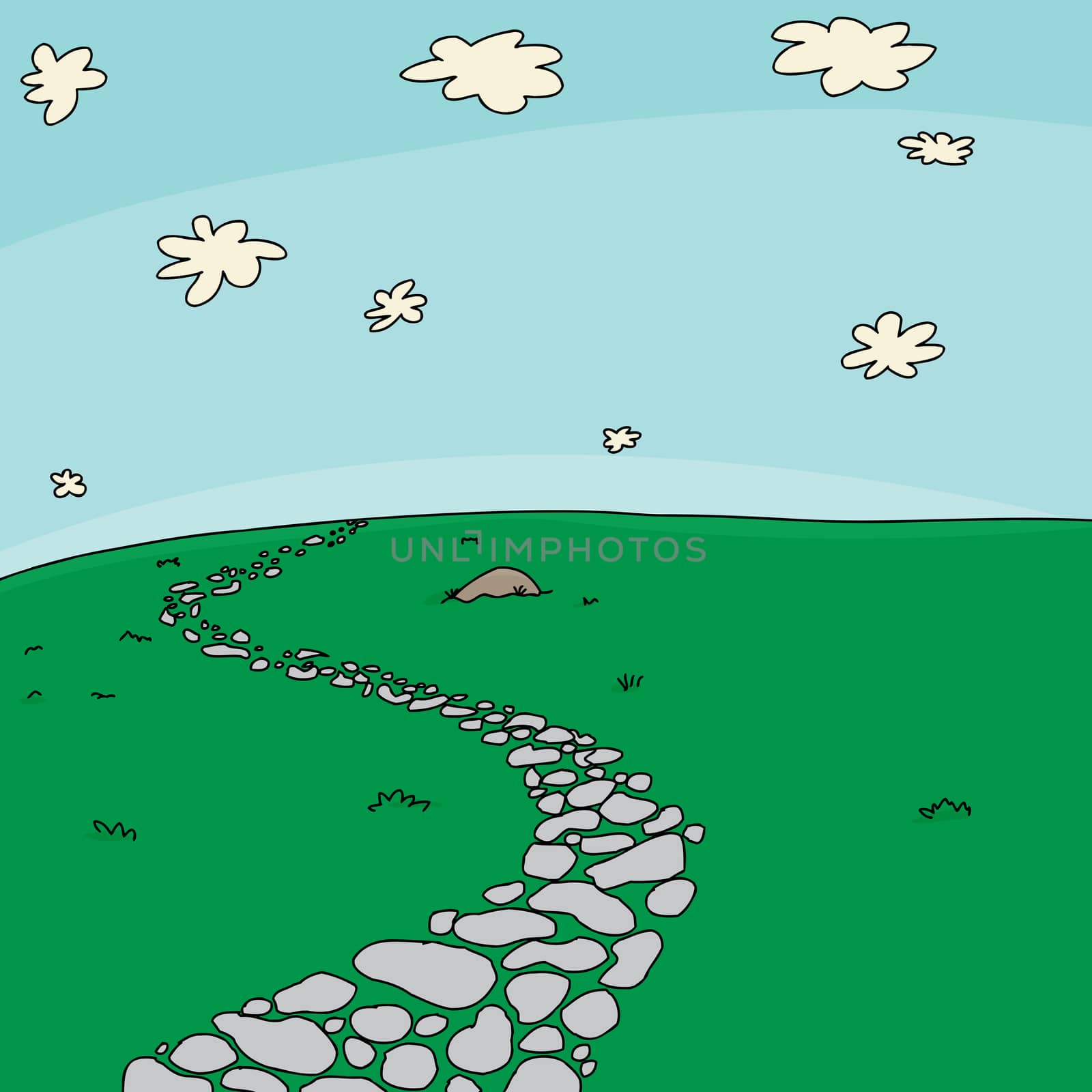 Cartoon nature background with grass and blue sky