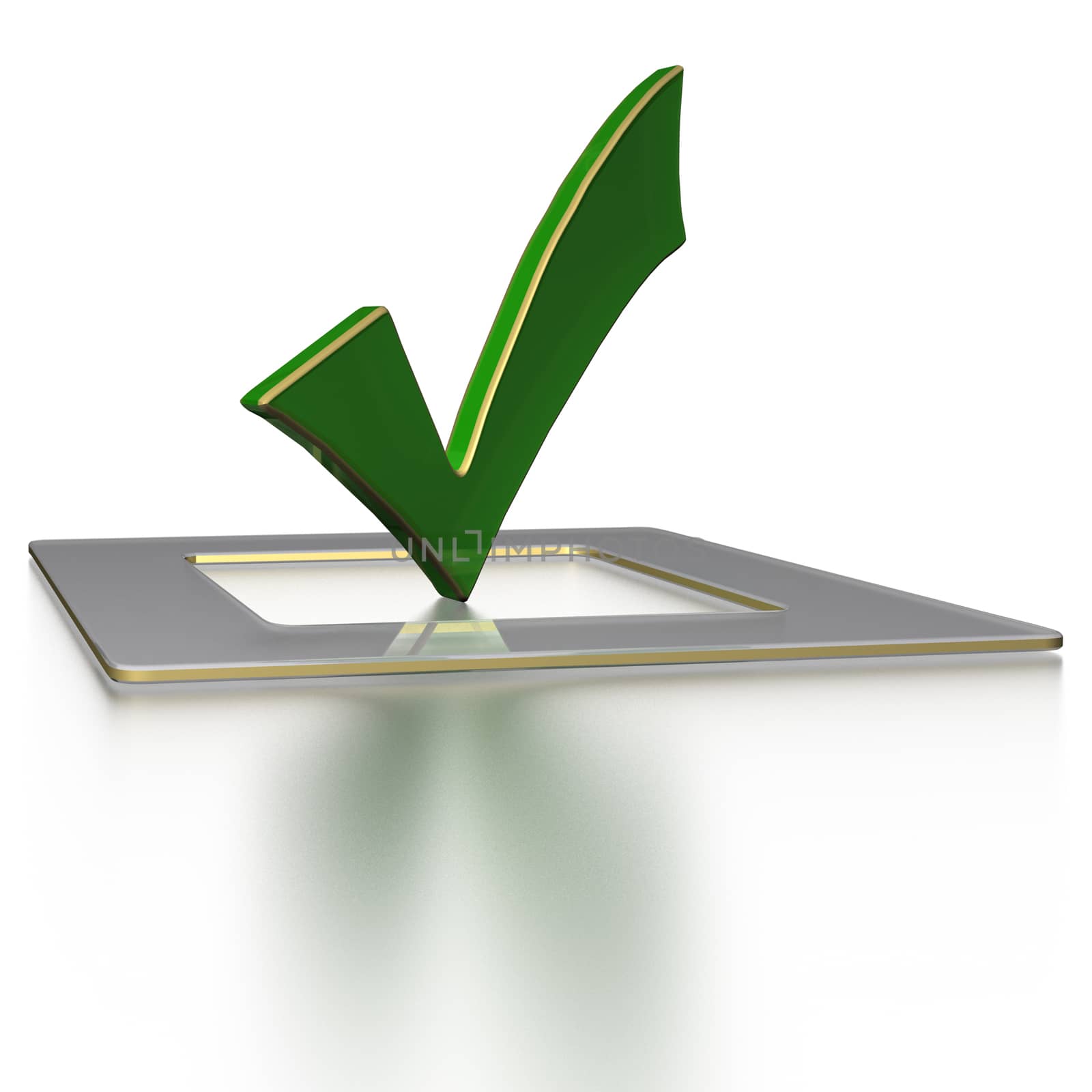 Glossy green Check mark on white background