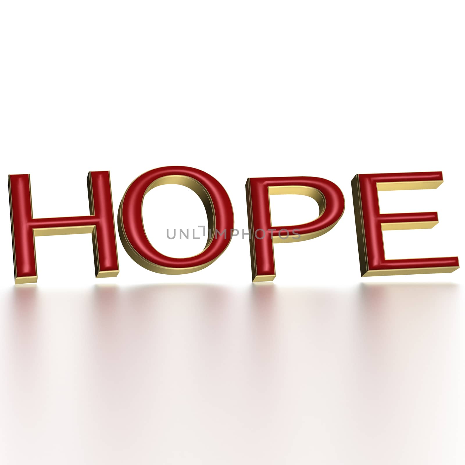 The three-dimensional word hope isolated on a white background.