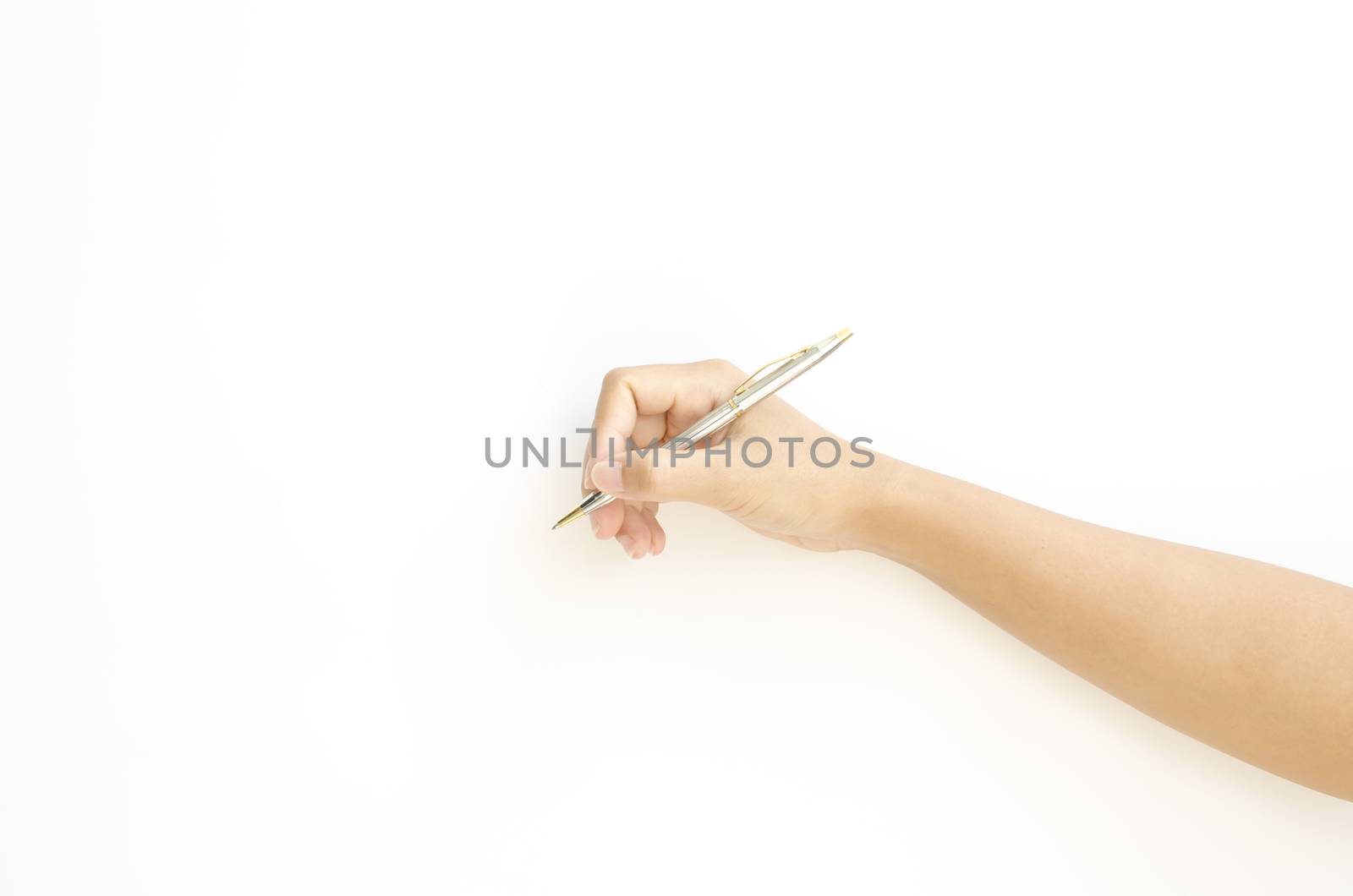 female hand writing on a white background