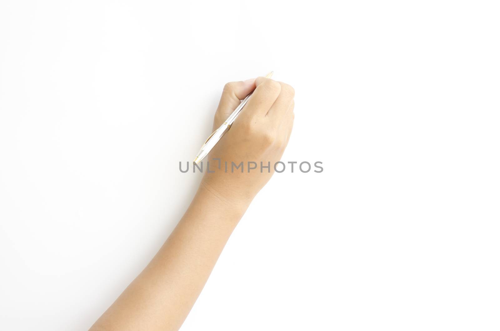 female hand writing on a white background