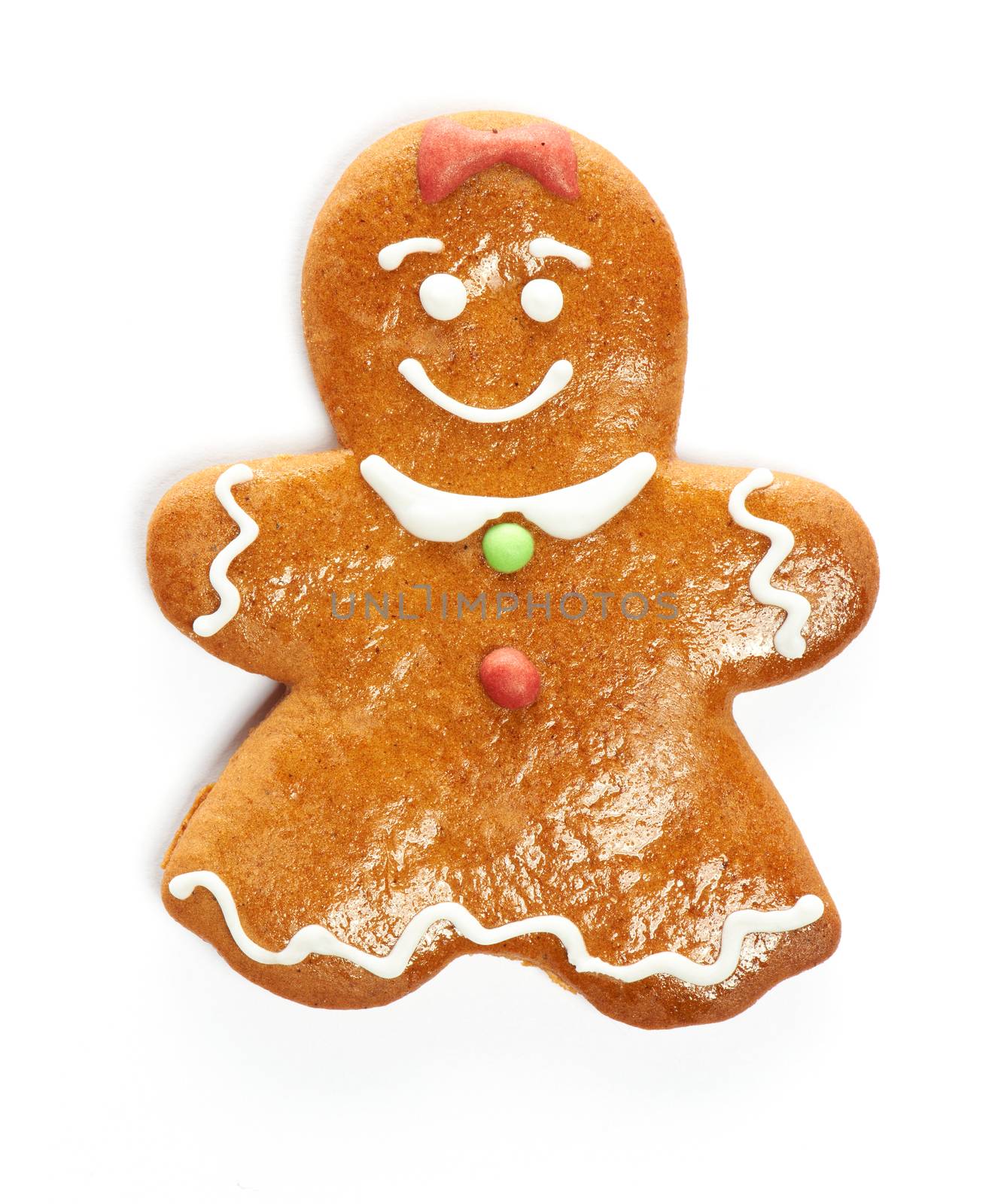 Christmas gingerbread girl cookie isolated on white