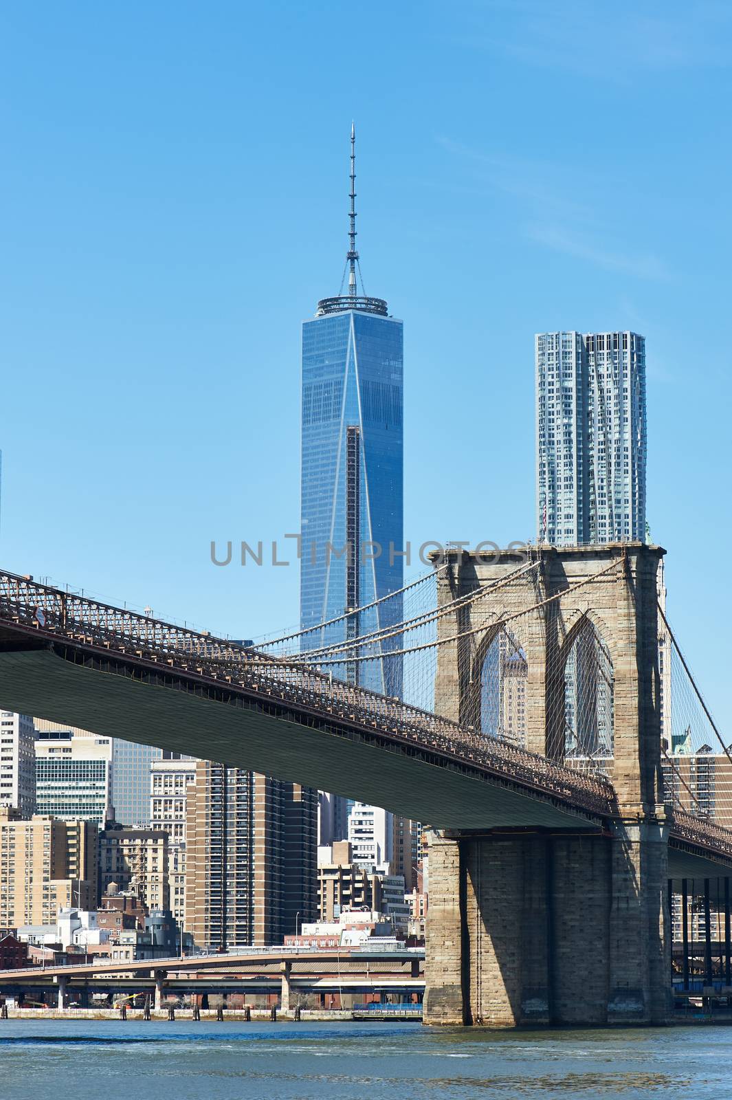 Brooklyn Bridge with lower Manhattan skyline by haveseen