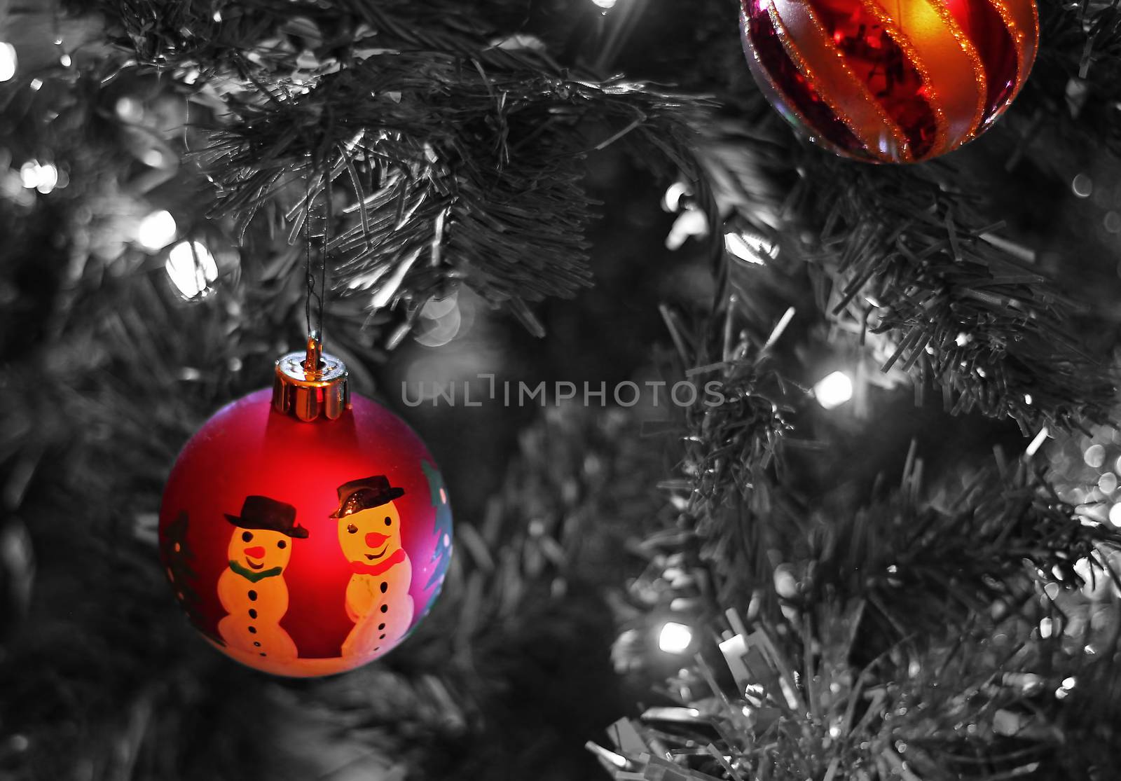 Christmas Snowman Baubles, b&W tree by gary_parker